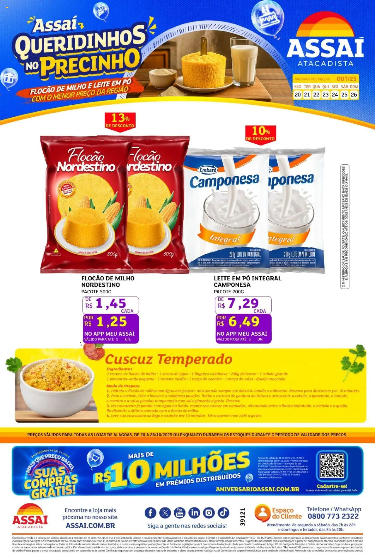 Assaí Atacadista Folheto - válido de 20.10.2025 | Página: 1 | Produtos: Leite, Queijo, Café, Base