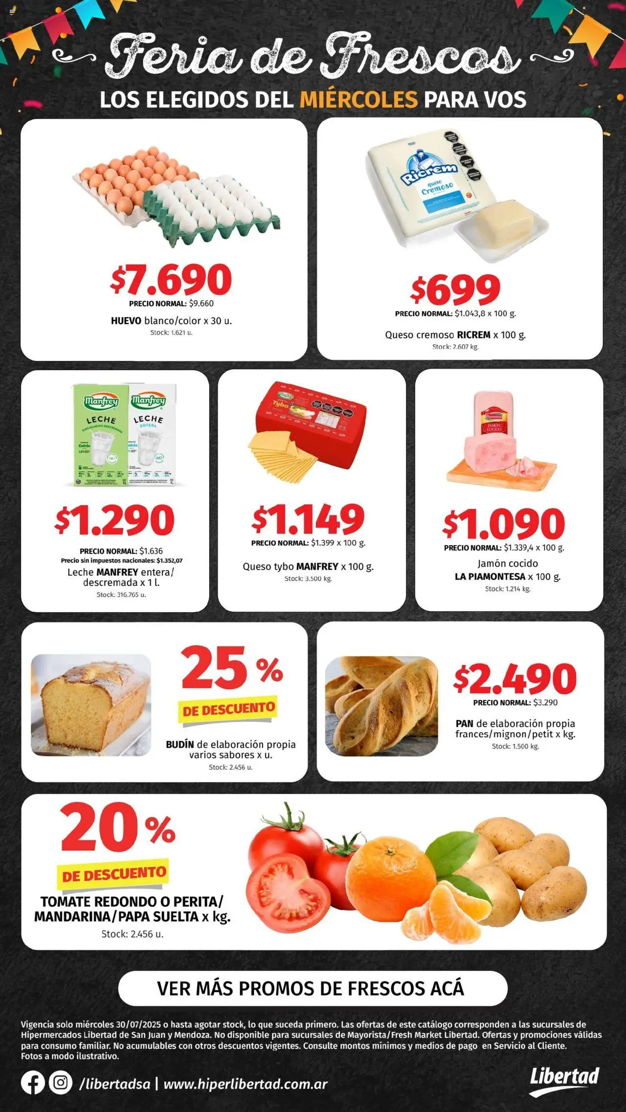 Hipermercado Libertad - Feria de Frescos - CUYO │ válido desde el 30.07.2025 | Página: 1 | Productos: Tomate, Huevo, Queso, Jamón