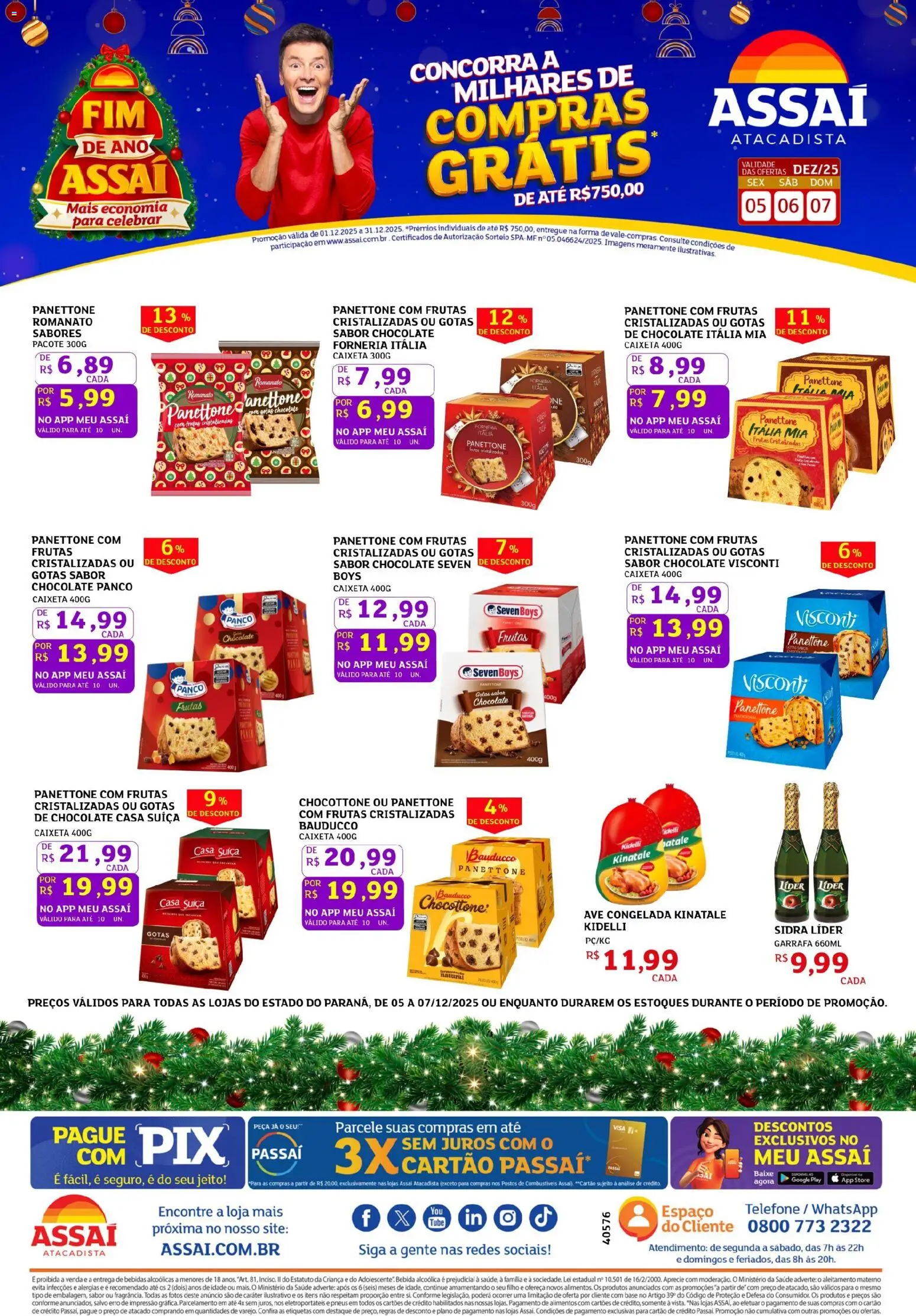 Assaí Atacadista Folheto - válido de 05.12.2025 | Página: 1 | Produtos: Panettone, Chocolate, Pneus, Frutas cristalizadas