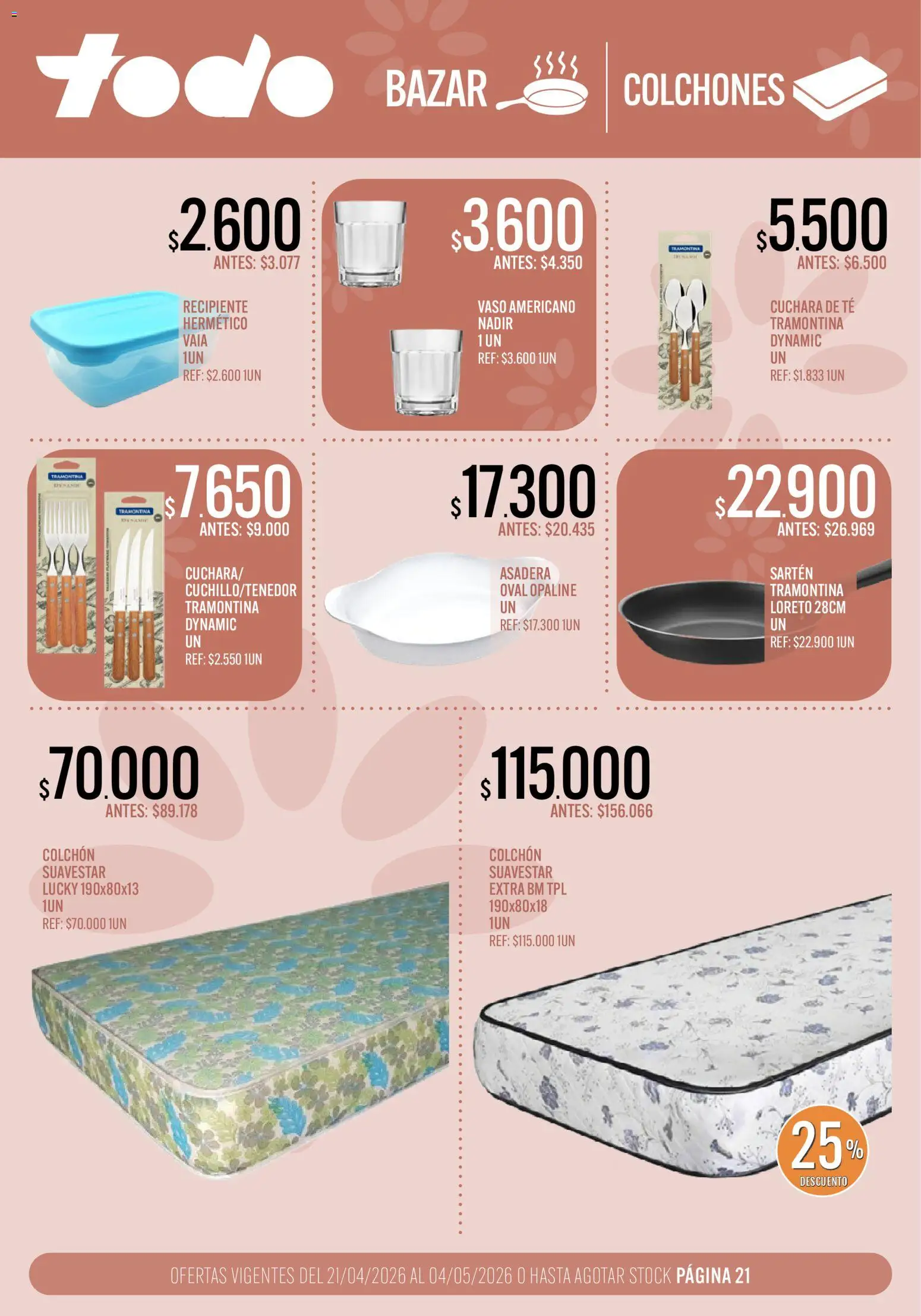 Supermercados TODO - Ofertas │ válido desde el 21.04.2026 | Página: 21 | Productos: Asadera, Colchón, Sartén, Té