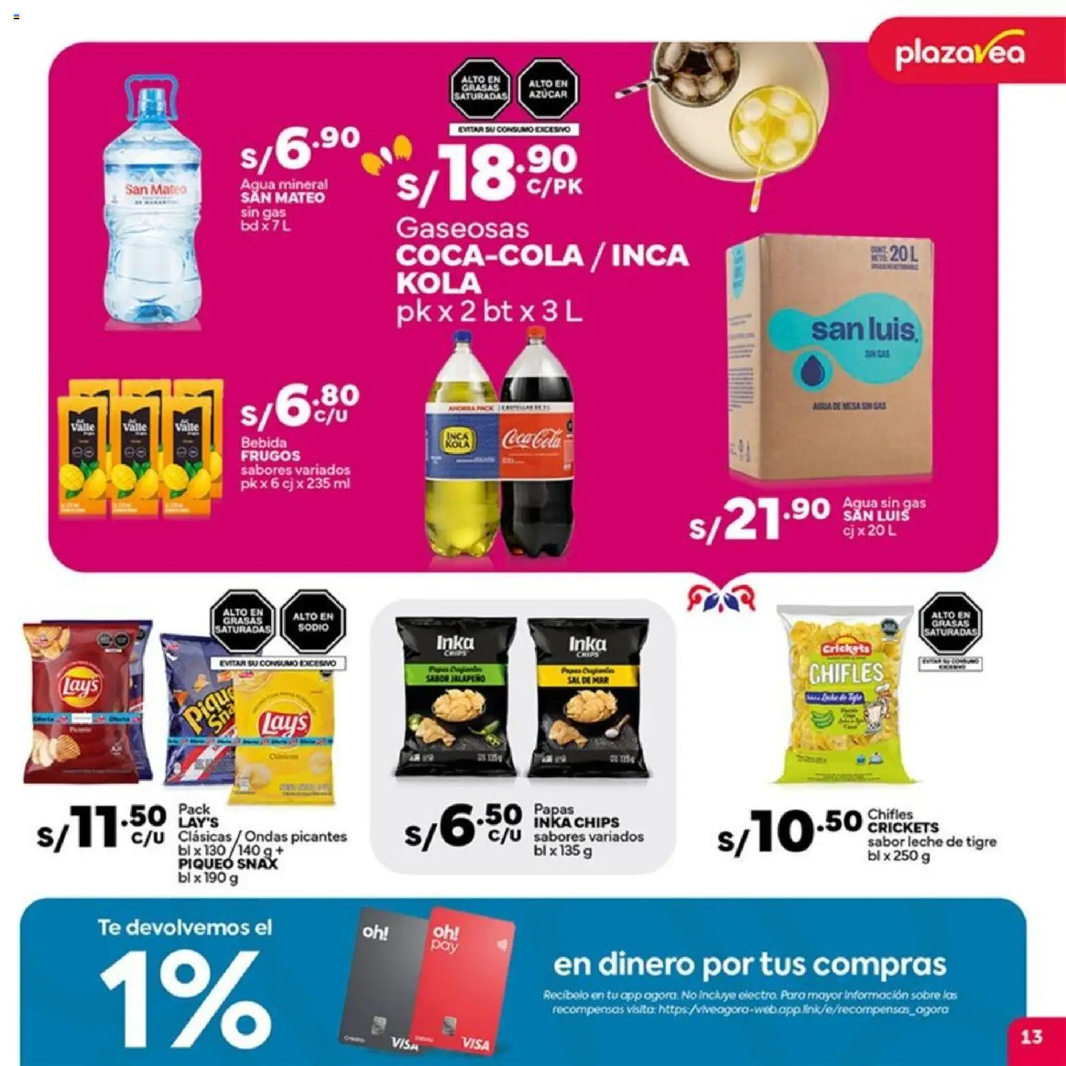 Catálogo Plaza Vea válido desde 14.11.2025 | Página: 13 | Productos: Leche, Té, Gaseosas, Papas