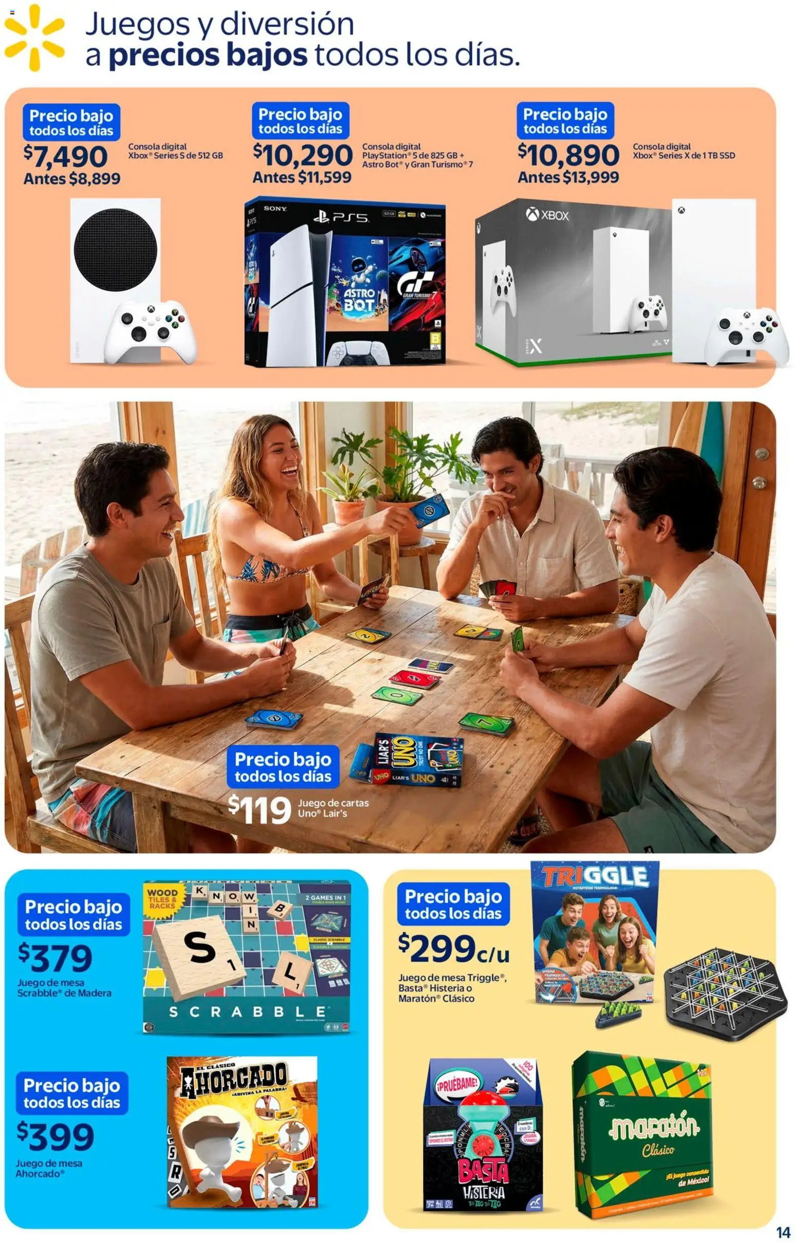 Nuevas ofertas de Walmart válidas en toda la República Mexicana desde el 05.03.2026. ¡Encuentra las mejores ofertas en Walmart folleto Sol, arena y bronceador a precios bajos! | Página: 14 | Productos: Juego, Mesa, Xbox