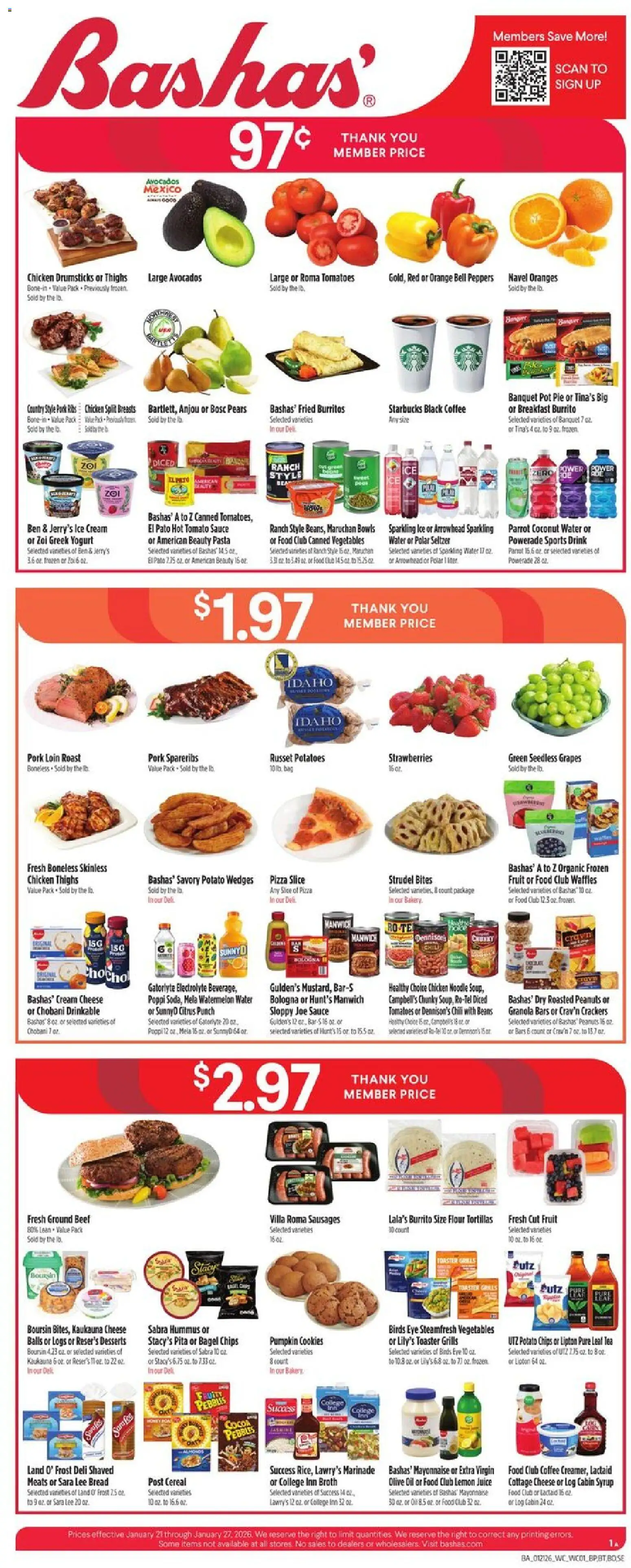 Basha's Weekly Ad - valid from 21.01.2026 | Page: 1 | Products: Cottage cheese, Potatoes, Mayonnaise, Bag