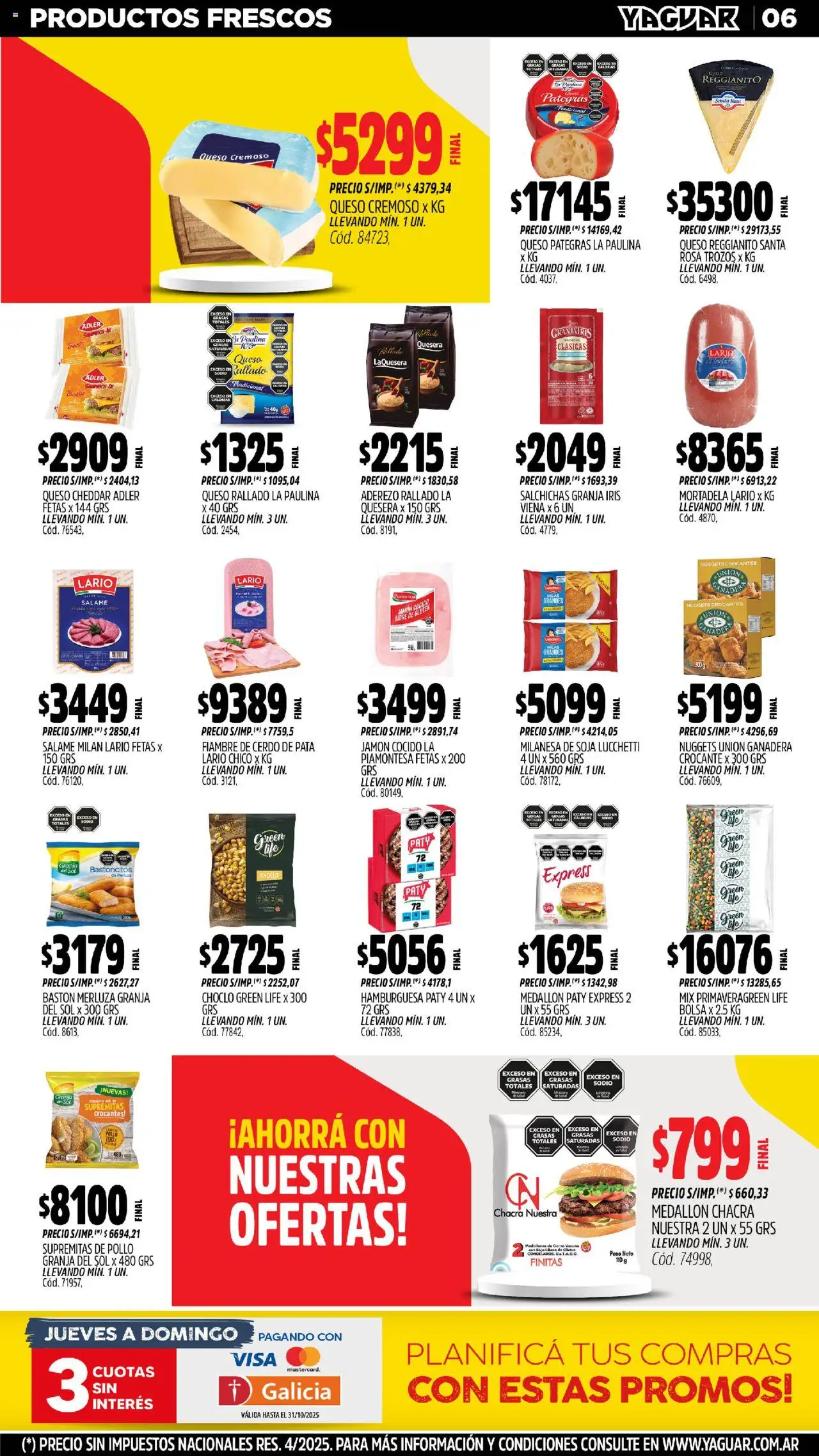 Yaguar - Trelew │ válido desde el 20.10.2025 | Página: 6 | Productos: Pollo, Mortadela, Queso, Salame
