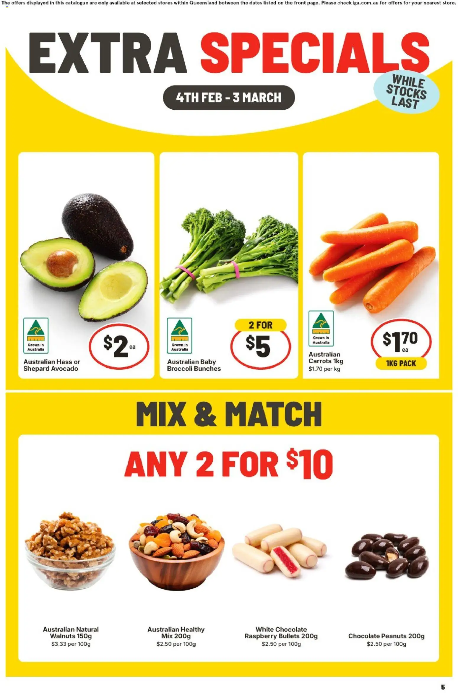 IGA catalogue - valid from 04.02.2026 | Page: 1 | Products: Chocolate, Peanuts, Avocado, Raspberry