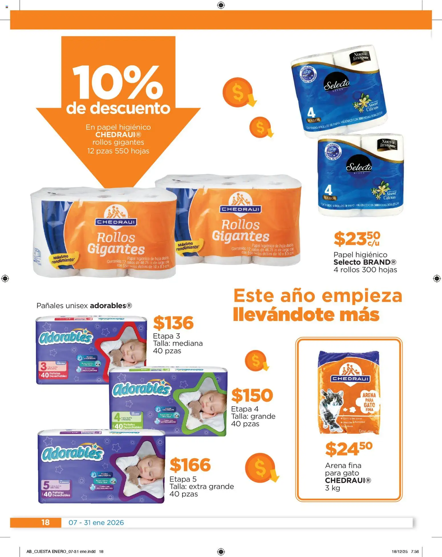 Nuevas ofertas de Chedraui válidas en toda la República Mexicana desde el 07.01.2026. ¡Encuentra las mejores ofertas en Chedraui folleto! | Página: 18 | Productos: Pañales, Papel higiénico