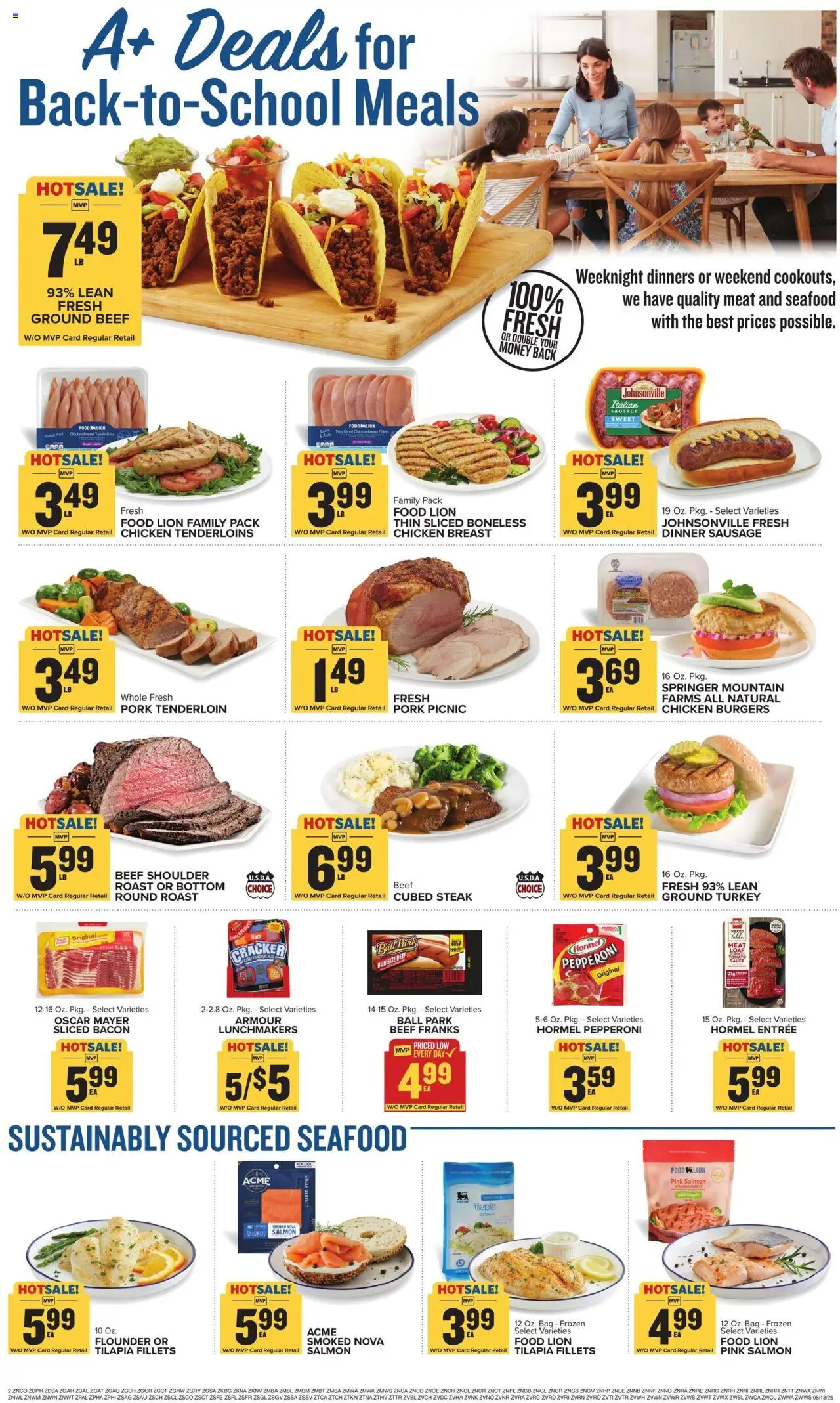 Food Lion Weekly Ad - valid from 13.08.2025 | Page: 3 | Products: Pork, Beef, Sausage, Bag