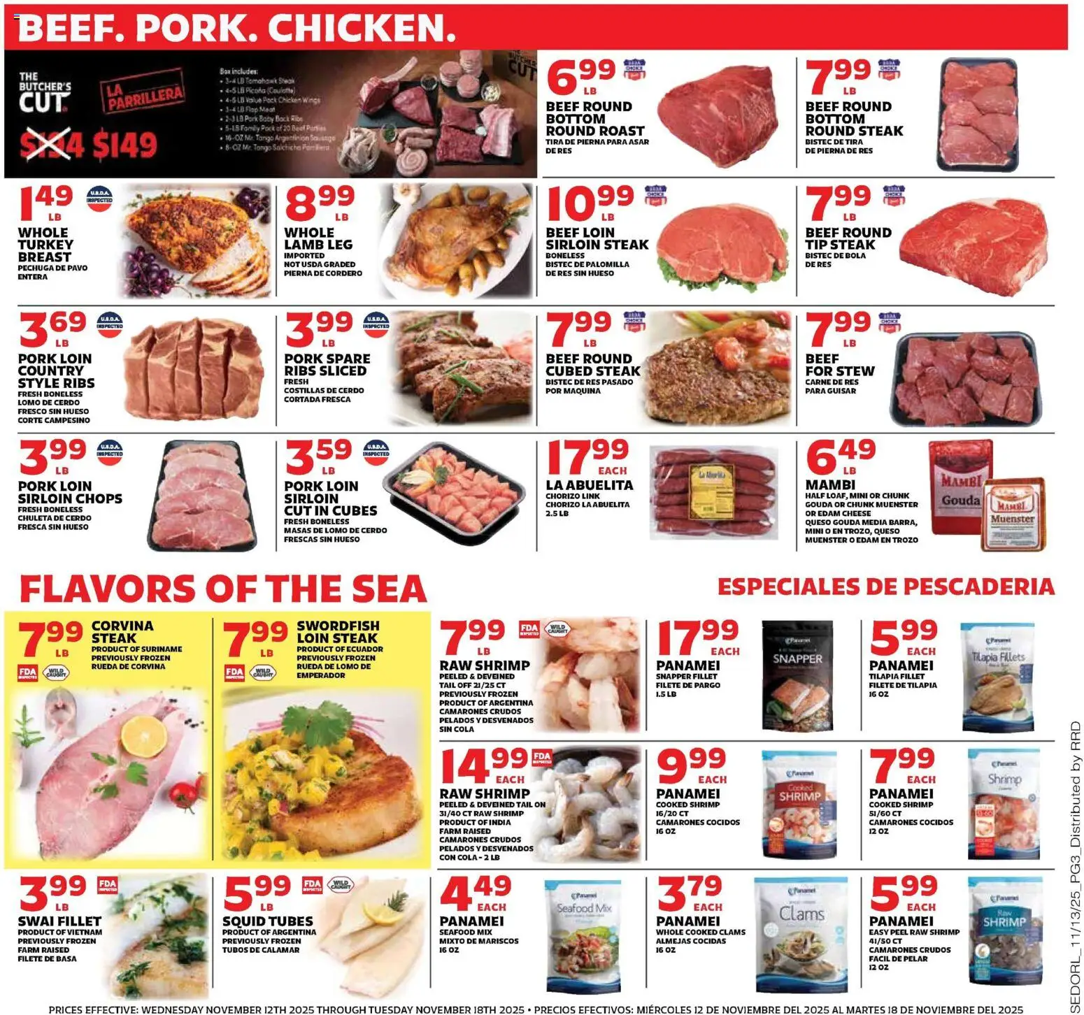 Sedano's Weekly Ad - valid from 12.11.2025 | Page: 3 | Products: Cheese, Pork, Beef, Seafood