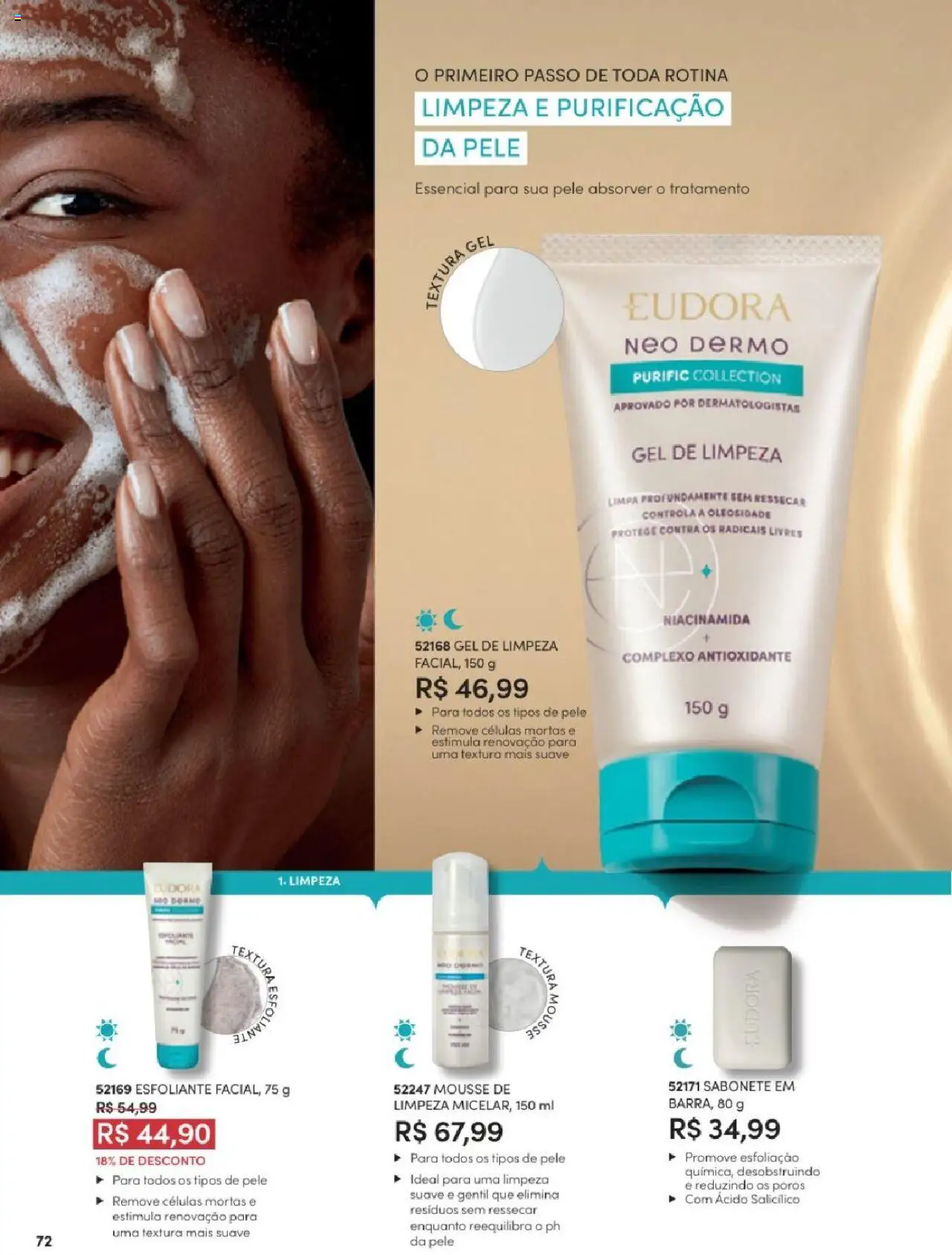 Eudora Folheto - válido de 06.06.2025 | Página: 72 | Produtos: Mousse, Gel de limpeza, Sabonete