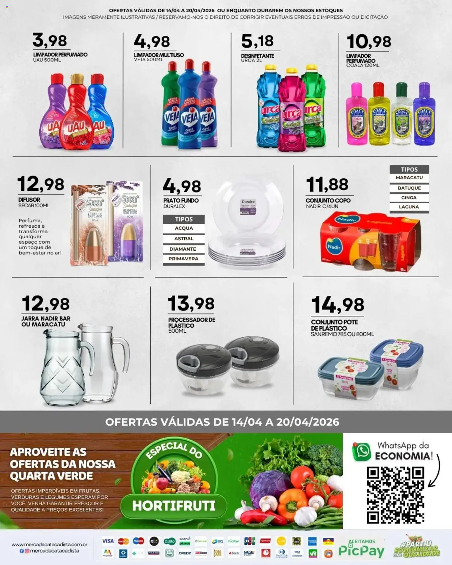 Mercadão Atacadista Folheto - válido de 14.04.2026 | Página: 11 | Produtos: Talco, Limpador multiuso, Jarra, Desinfetante