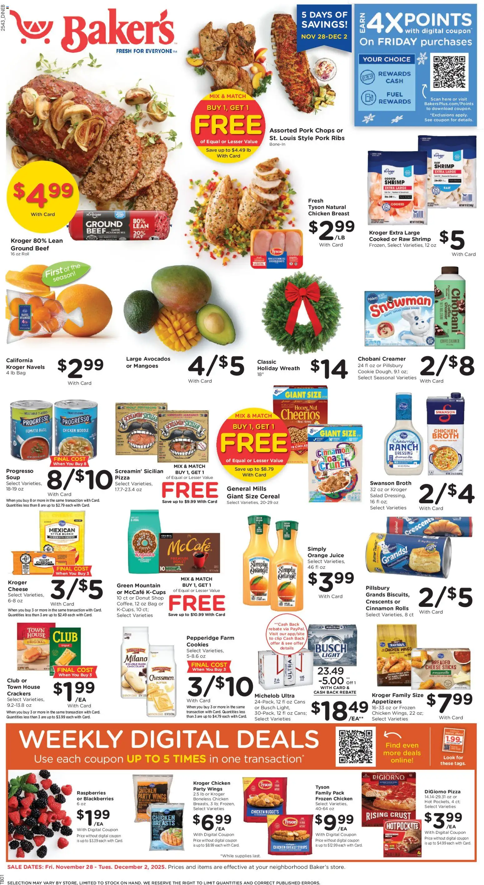 Baker's Weekly Ad - NE - valid from 28.11.2025 | Page: 1 | Products: Clip, Butter, Cheese, Cookies