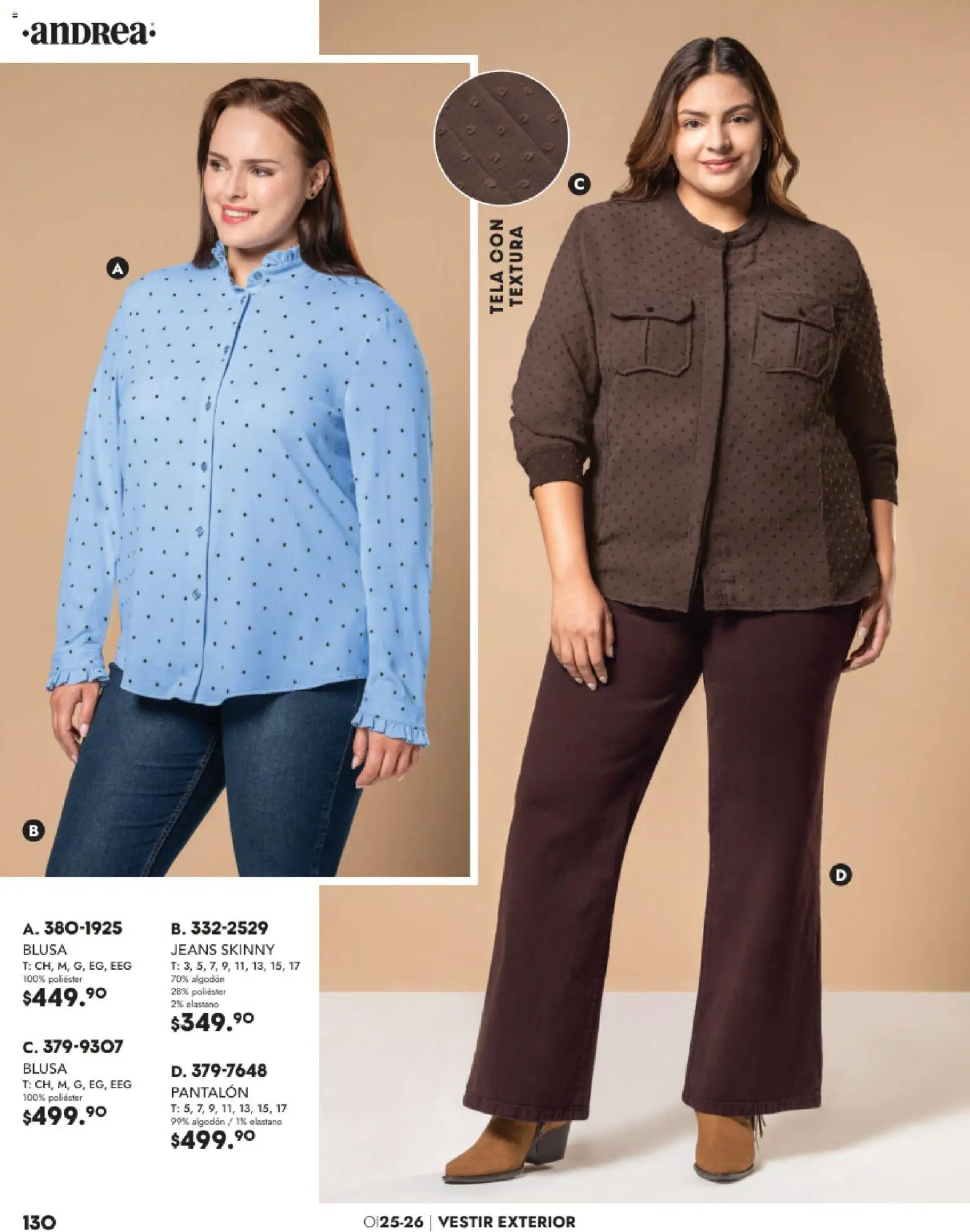 Nuevas ofertas de Andrea válidas en toda la República Mexicana desde el 26.11.2025. ¡Encuentra las mejores ofertas en Andrea catálogo Vestir! | Página: 130 | Productos: Blusa, Algodón