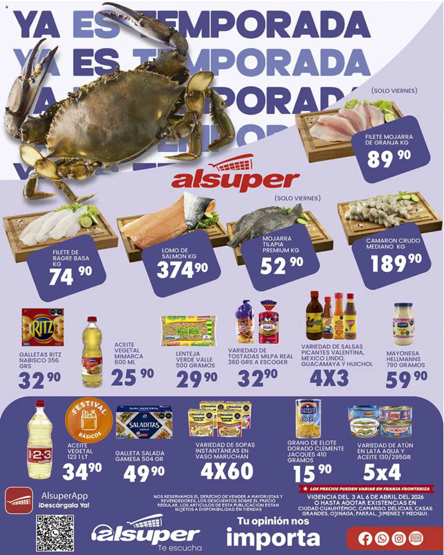 Nuevas ofertas de Alsuper válidas en toda la República Mexicana desde el 03.04.2026. ¡Encuentra las mejores ofertas en Alsuper folleto Chihuahua-Estado! | Página: 1 | Productos: Aceite, Galletas, Té, Sobre