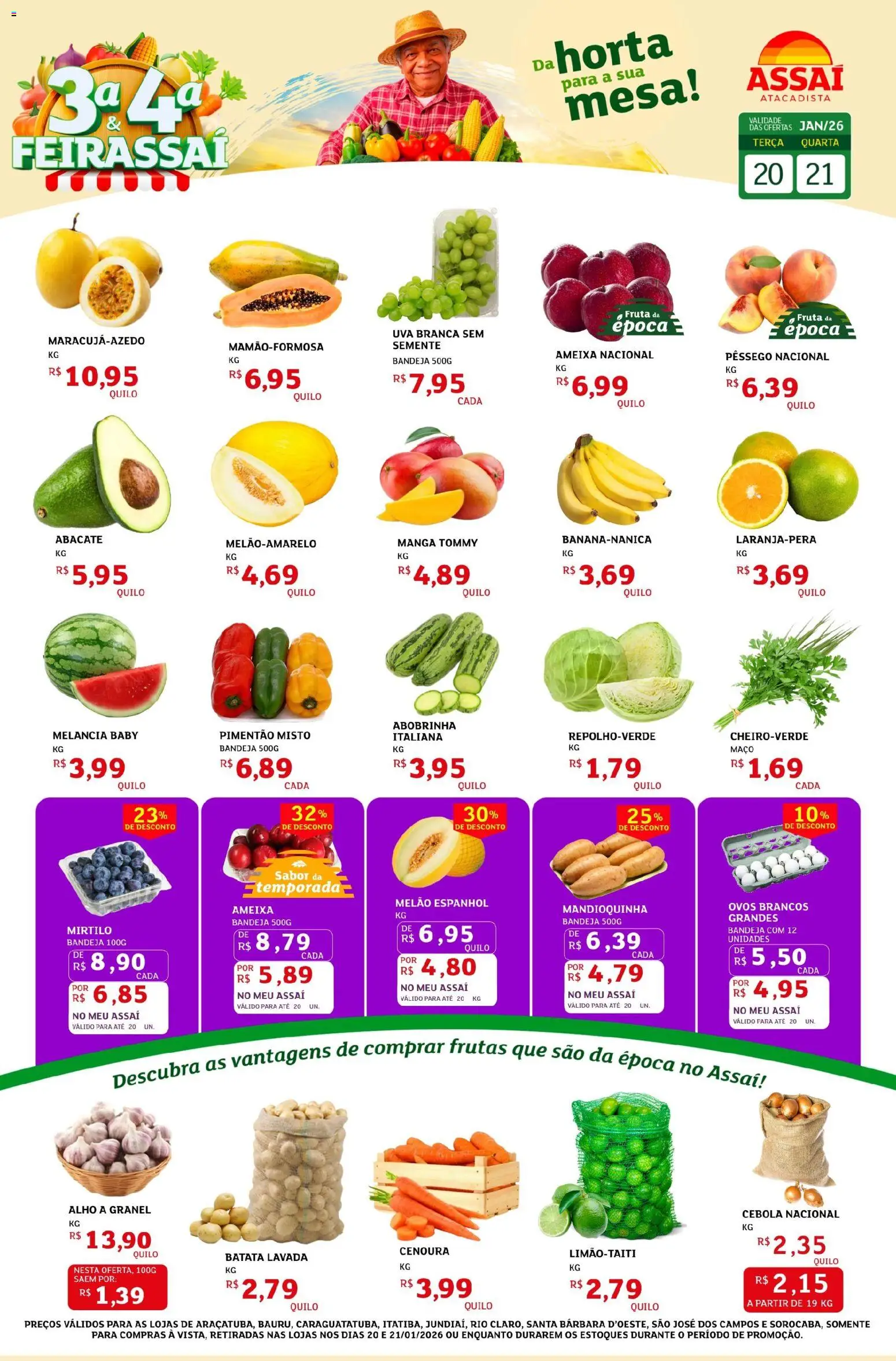 Assaí Atacadista Folheto - válido de 20.01.2026 | Página: 1 | Produtos: Pêssego, Abobrinha, Pimentão, Batata