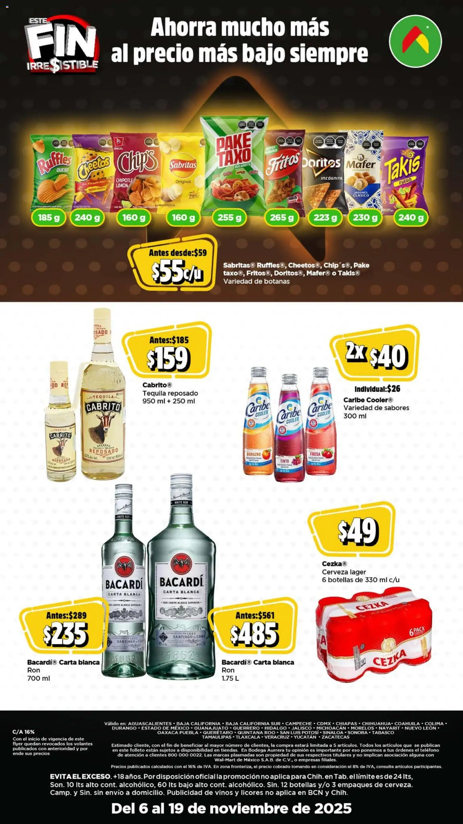 Nuevas ofertas de Bodega Aurrerá válidas en toda la República Mexicana desde el 06.11.2025. ¡Encuentra las mejores ofertas en Bodega Aurrerá Buen Fin ! | Página: 13 | Productos: Durazno, Queso, Cerveza, Tequila