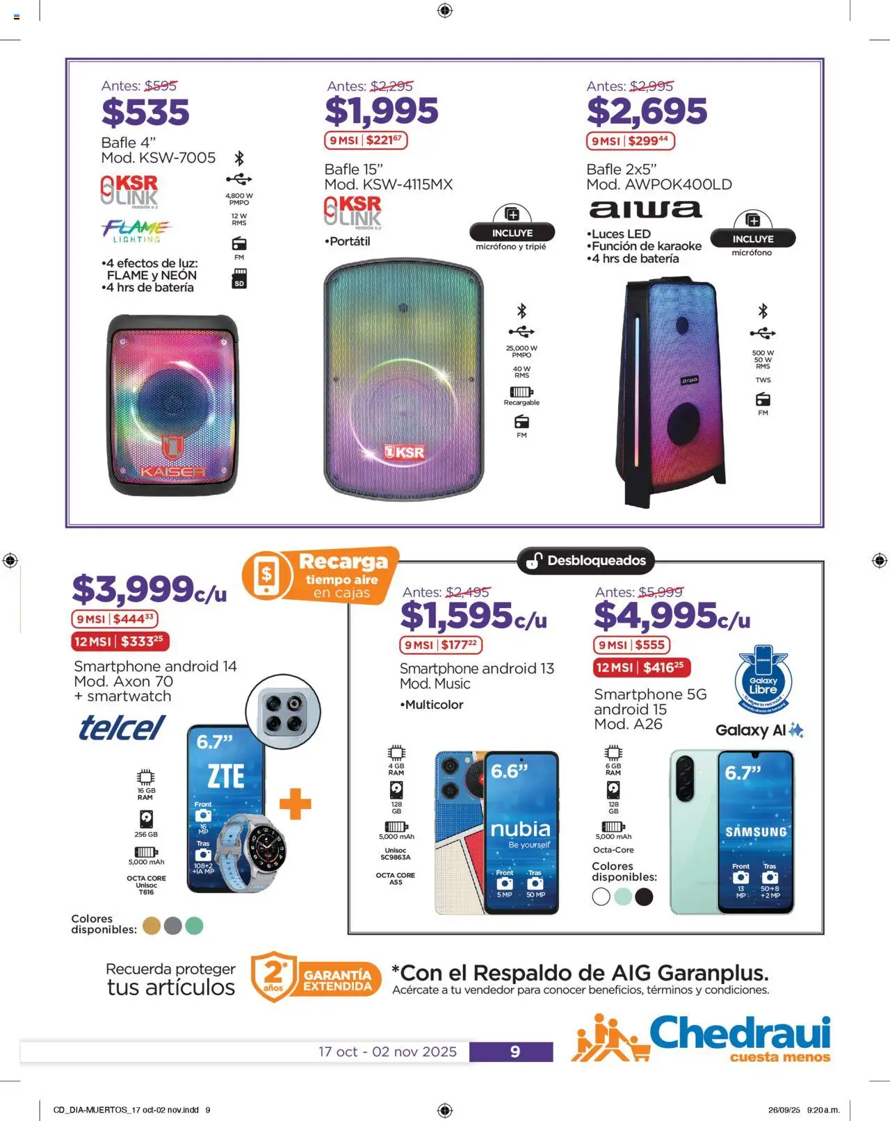 Nuevas ofertas de Chedraui válidas en toda la República Mexicana desde el 17.10.2025. ¡Encuentra las mejores ofertas en Chedraui folleto Este Halloween hazlo divertido! | Página: 9 | Productos: Micrófono, Batería, Smartphone