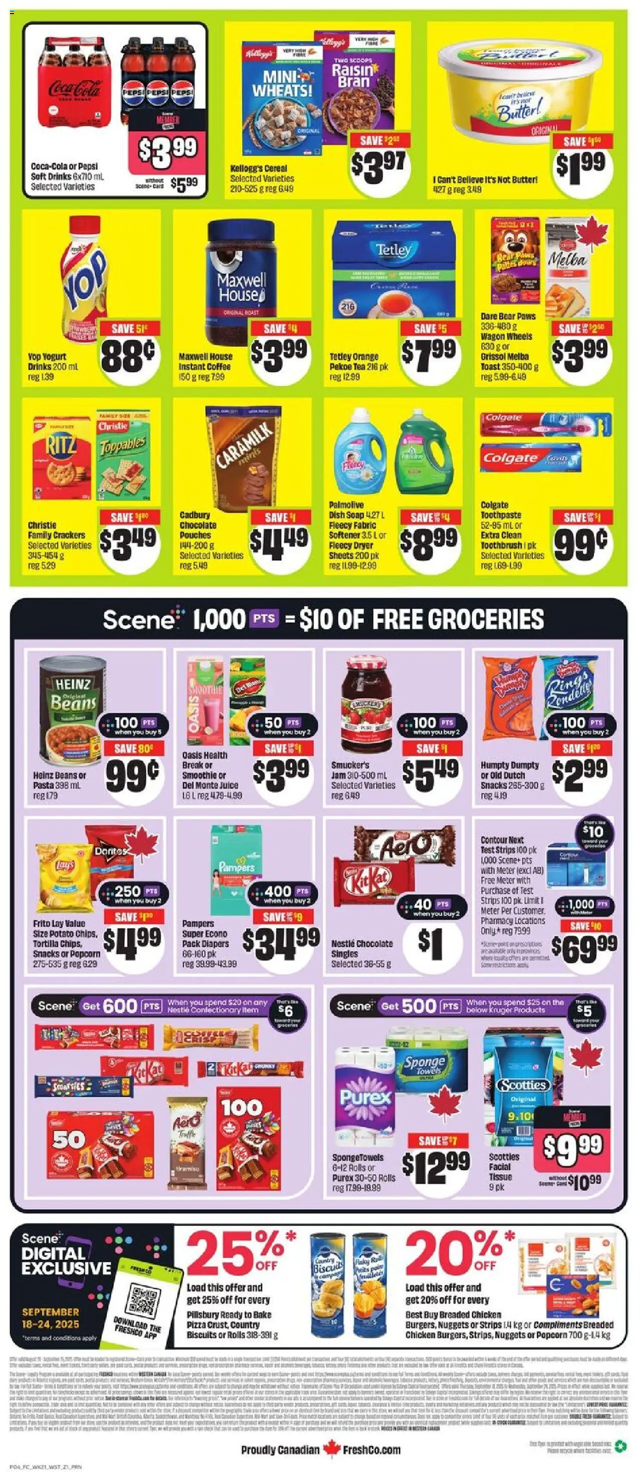 FreshCo flyer valid from 18.09.2025 | Page: 2 | Products: Tea, Soap, Toothpaste, Butter