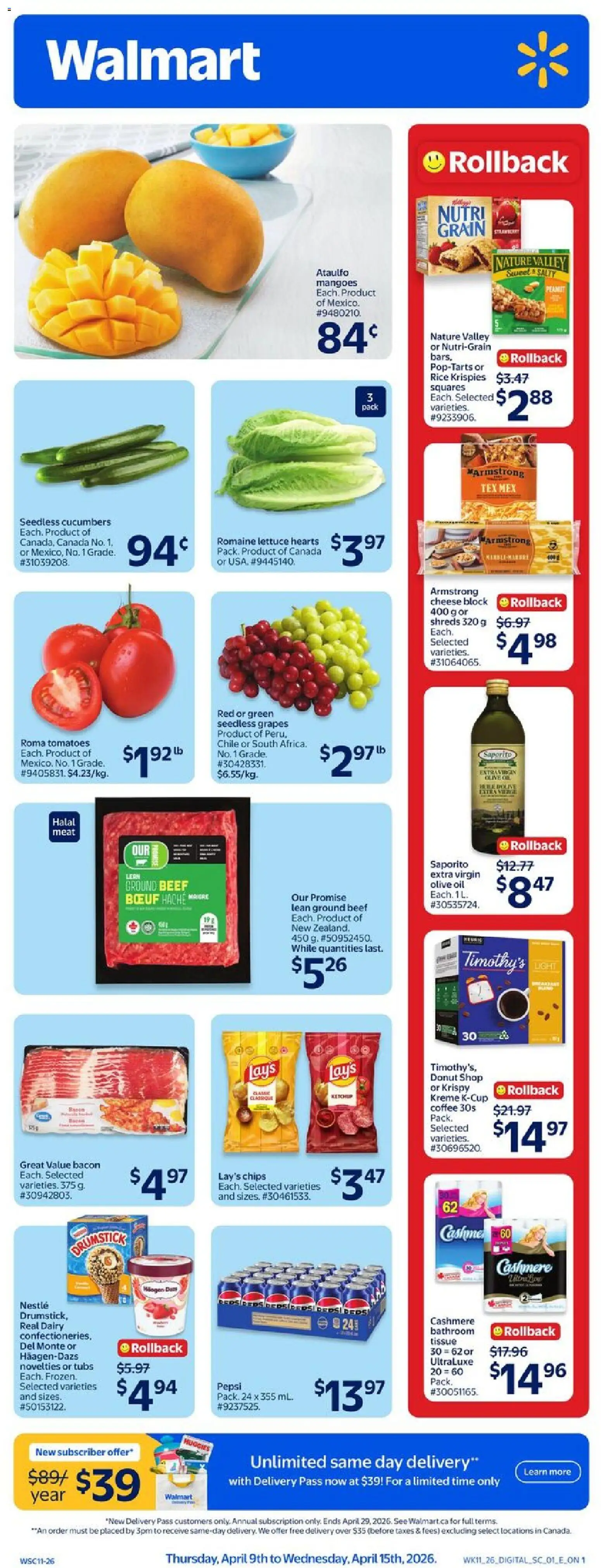 Walmart flyer valid from 09.04.2026 | Page: 1 | Products: Rice, Cheese, Oil, Coffee