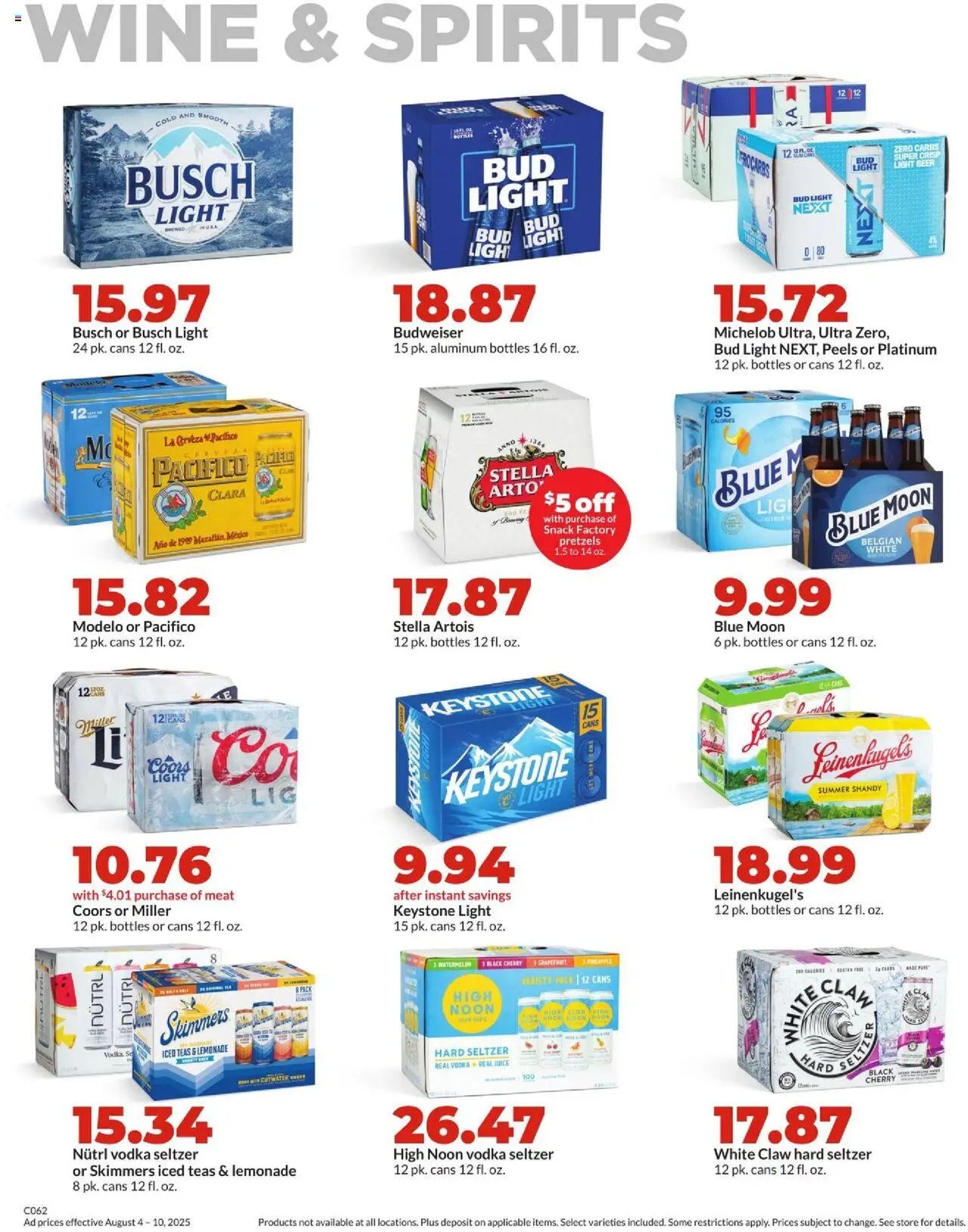 HyVee Weekly Ad - valid from 04.08.2025 | Page: 40 | Products: Wine, Beer, Vodka, Watermelon