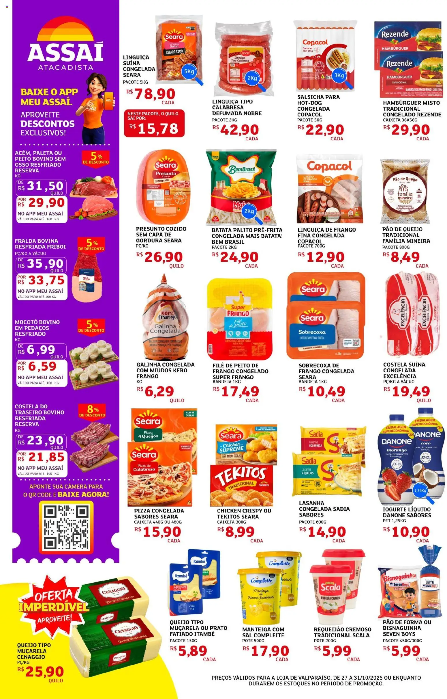Assaí Atacadista Folheto - válido de 27.10.2025 | Página: 4 | Produtos: Linguiça, Queijo, Pão de forma, Sal