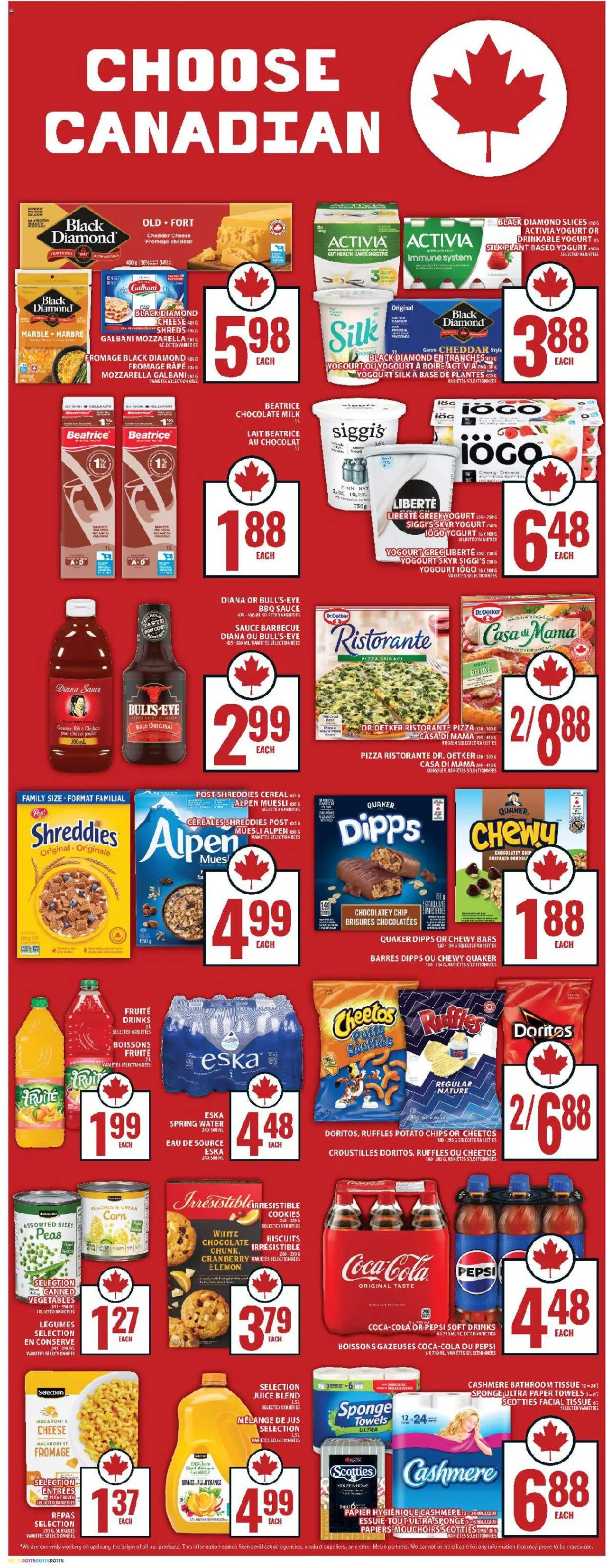 Food Basics flyer valid from 14.08.2025 | Page: 8 | Products: Chips, Milk, Yogurt, Pizza