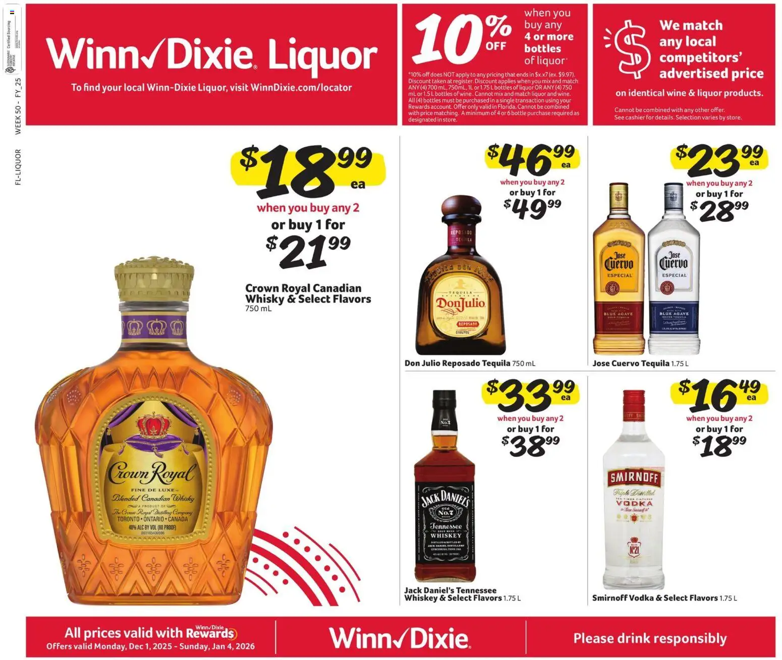 Winn Dixie Alcohol Flyer - valid from 01.12.2025 | Page: 1 | Products: Wine, Vodka, Whiskey