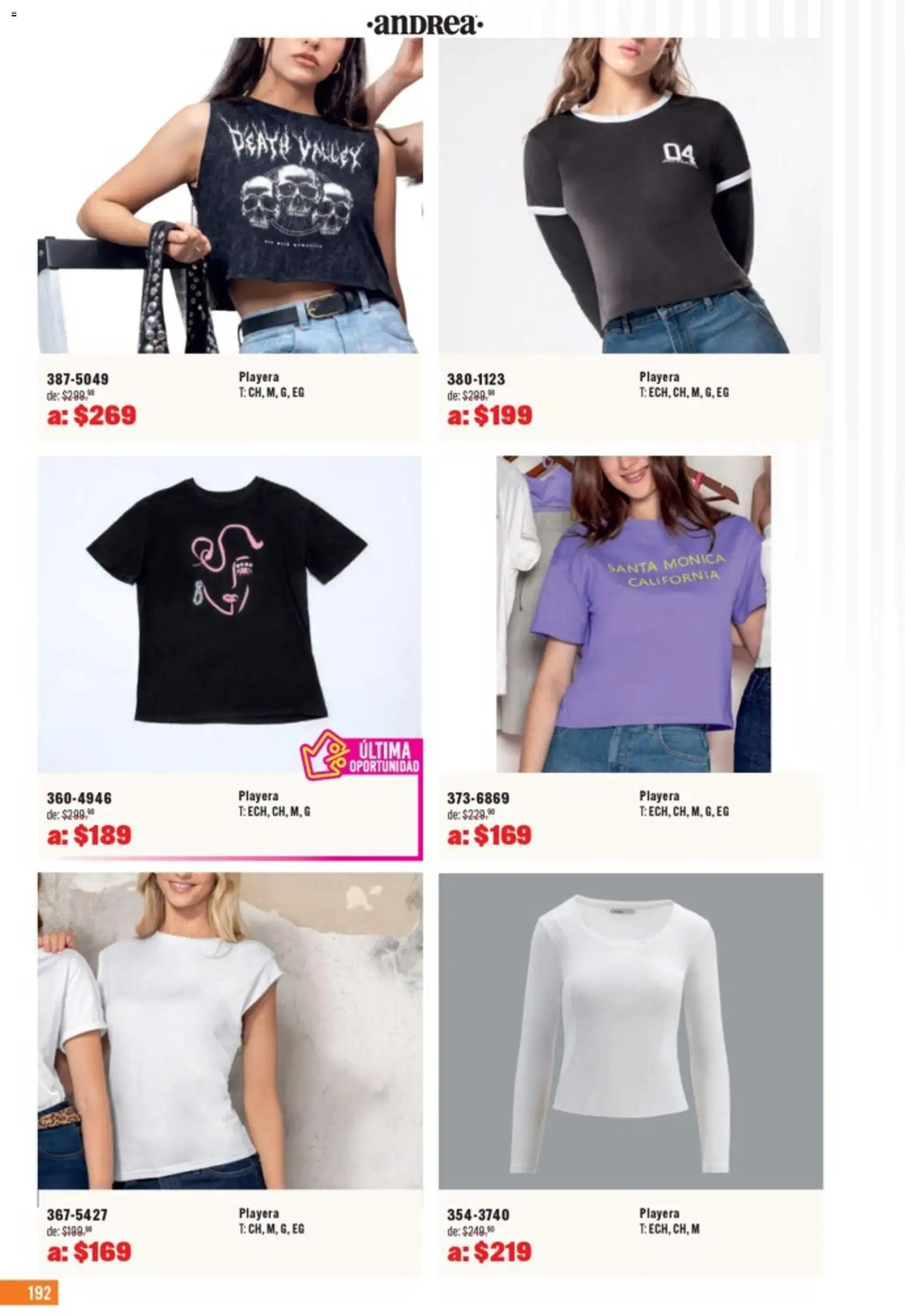 Nuevas ofertas de Andrea válidas en toda la República Mexicana desde el 05.04.2026. ¡Encuentra las mejores ofertas en Andrea catálogo Outlet! | Página: 192 | Productos: Playera