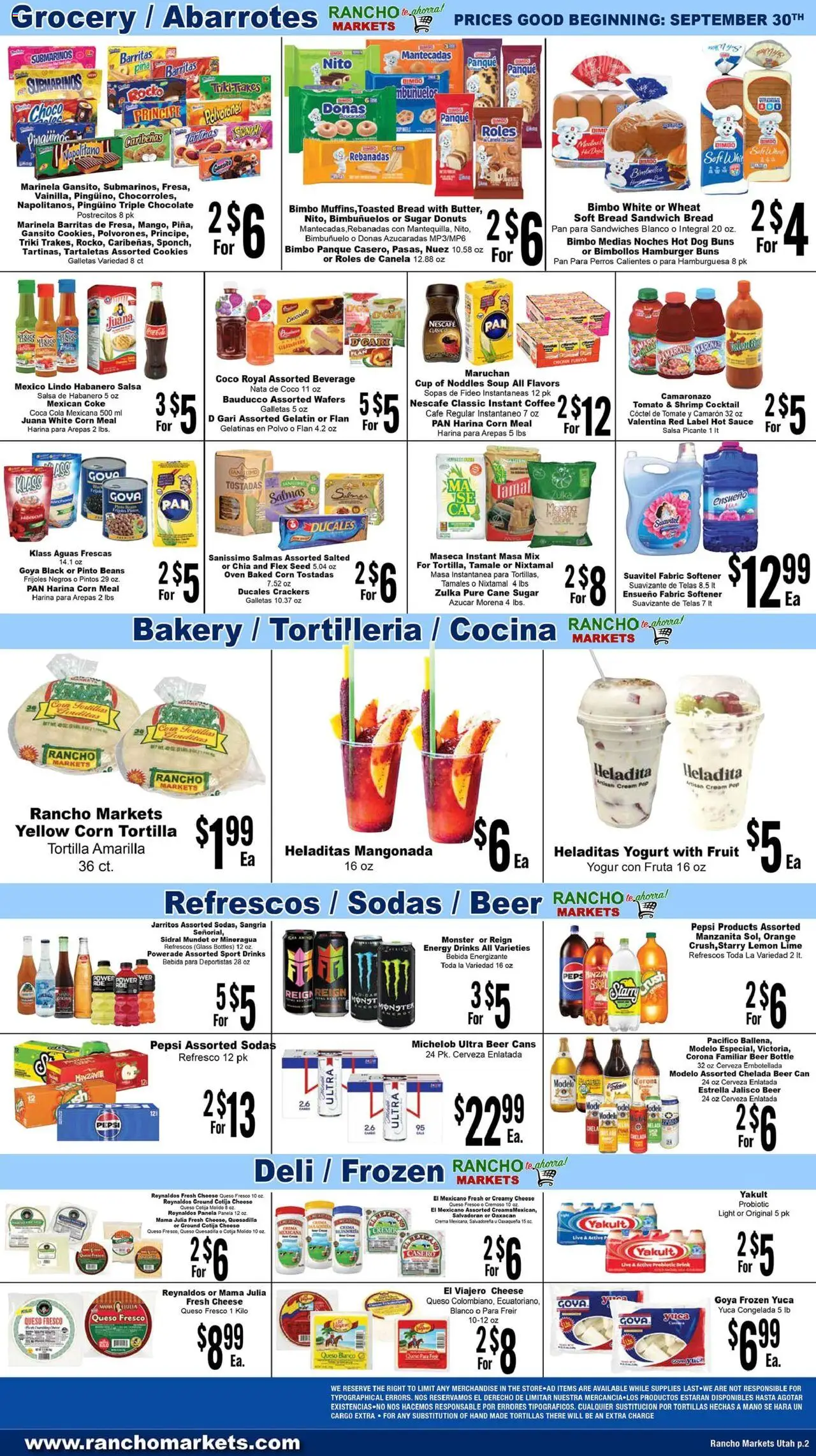 Rancho Markets Weekly Ad - valid from 30.09.2025 | Page: 2 | Products: Pan, Yogurt, Coffee, Lime