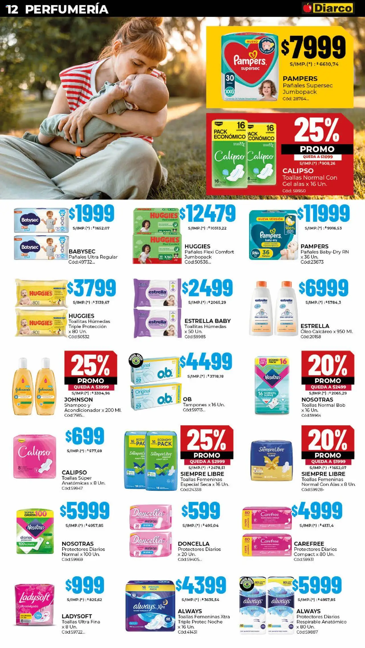 Diarco ofertas │ válido desde el 20.10.2025 | Página: 12 | Productos: Tampones, Toallas, Shampoo, Pañales