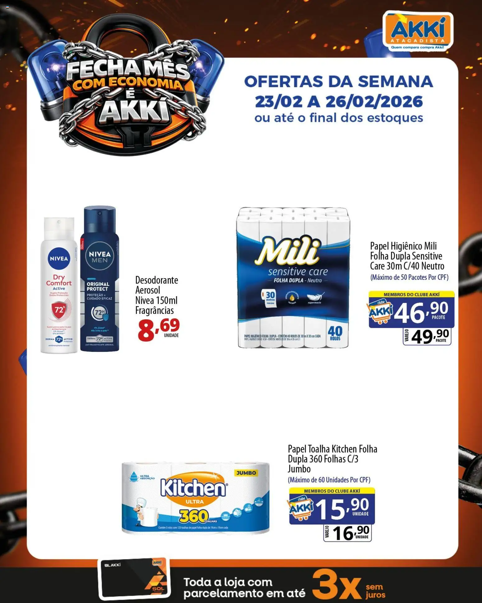 Akki Atacadista Folheto - válido de 23.02.2026 | Página: 2 | Produtos: Papel toalha, Desodorante, Papel higiênico