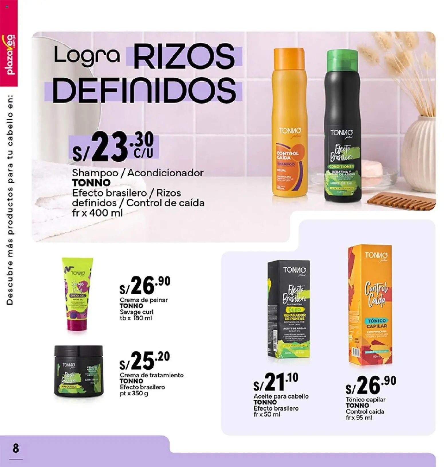 Catálogo Plaza Vea válido desde 06.04.2026 | Página: 8 | Productos: Acondicionador, Aceite para cabello, Aceite, Crema