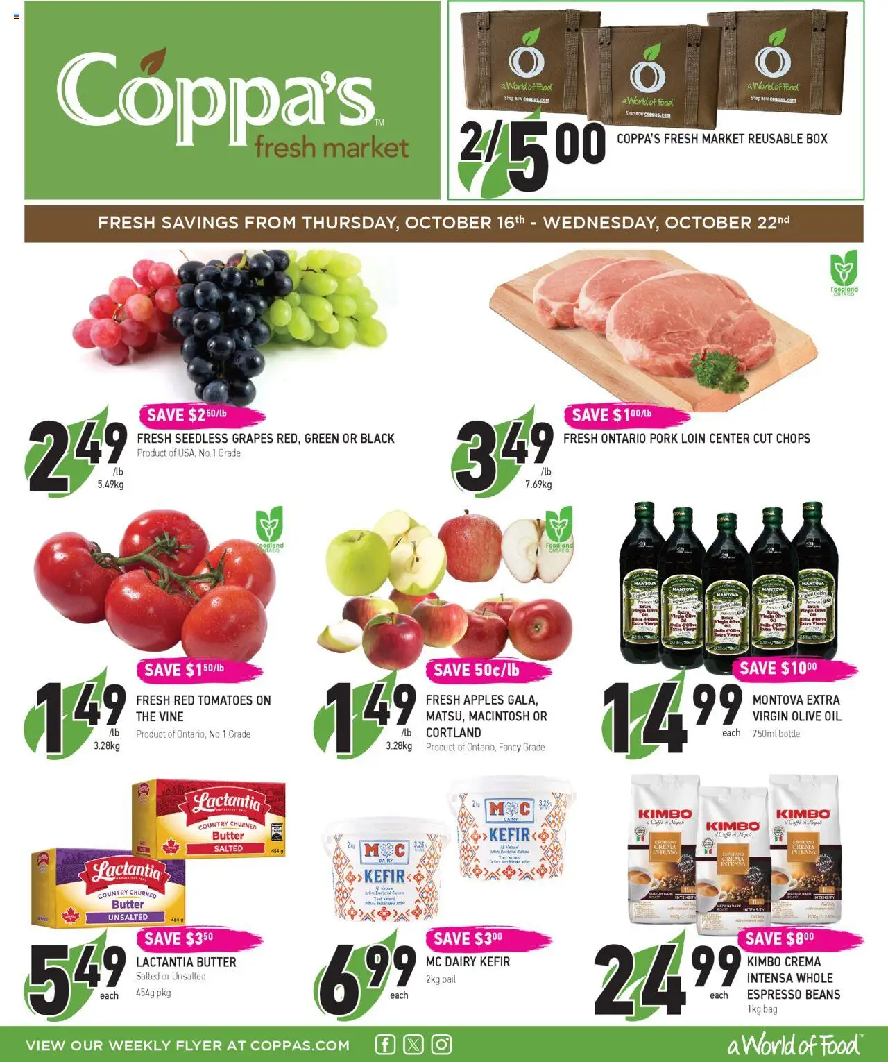 Coppas Fresh Market flyer valid from 16.10.2025 | Page: 1 | Products: Bag, Butter, Oil, Apples