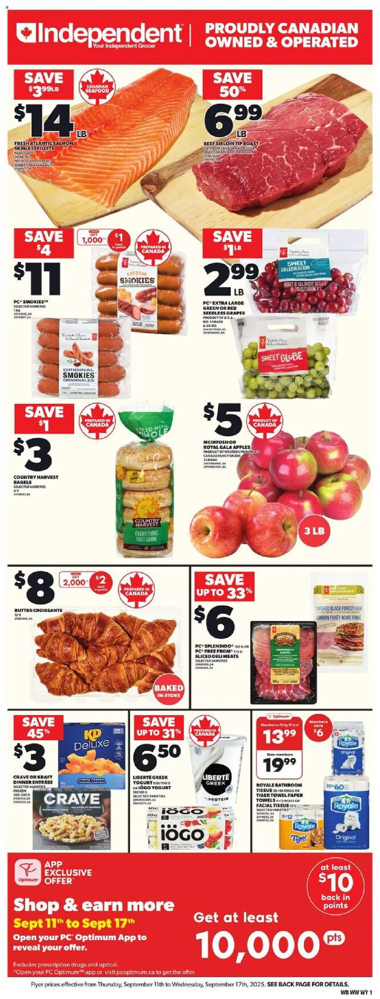 Independent Grocer flyer valid from 11.09.2025 | Page: 3 | Products: Beef, Butter, Ham, Apples