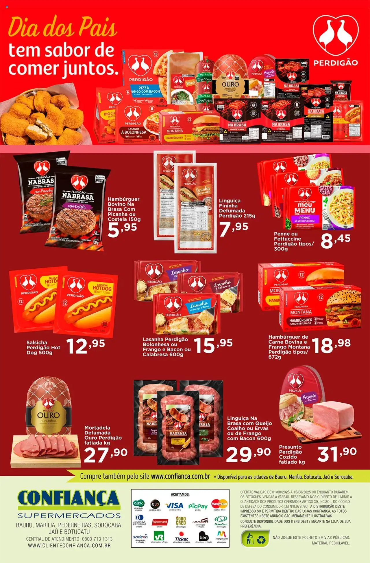 Confiança Folheto - válido de 01.08.2025 | Página: 2 | Produtos: Salsicha, Presunto, Pizza, Carne
