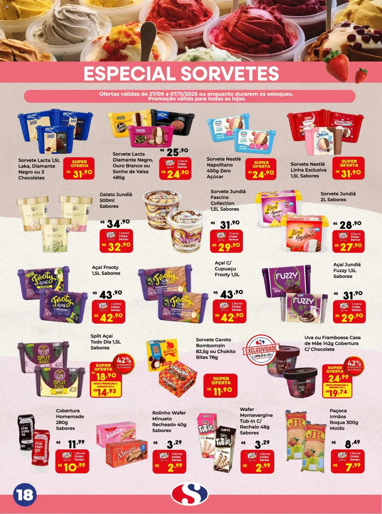 Semar Supermercado Folheto - válido de 27.09.2025 | Página: 18 | Produtos: Cola, Chocolate, Sorvete, Açaí
