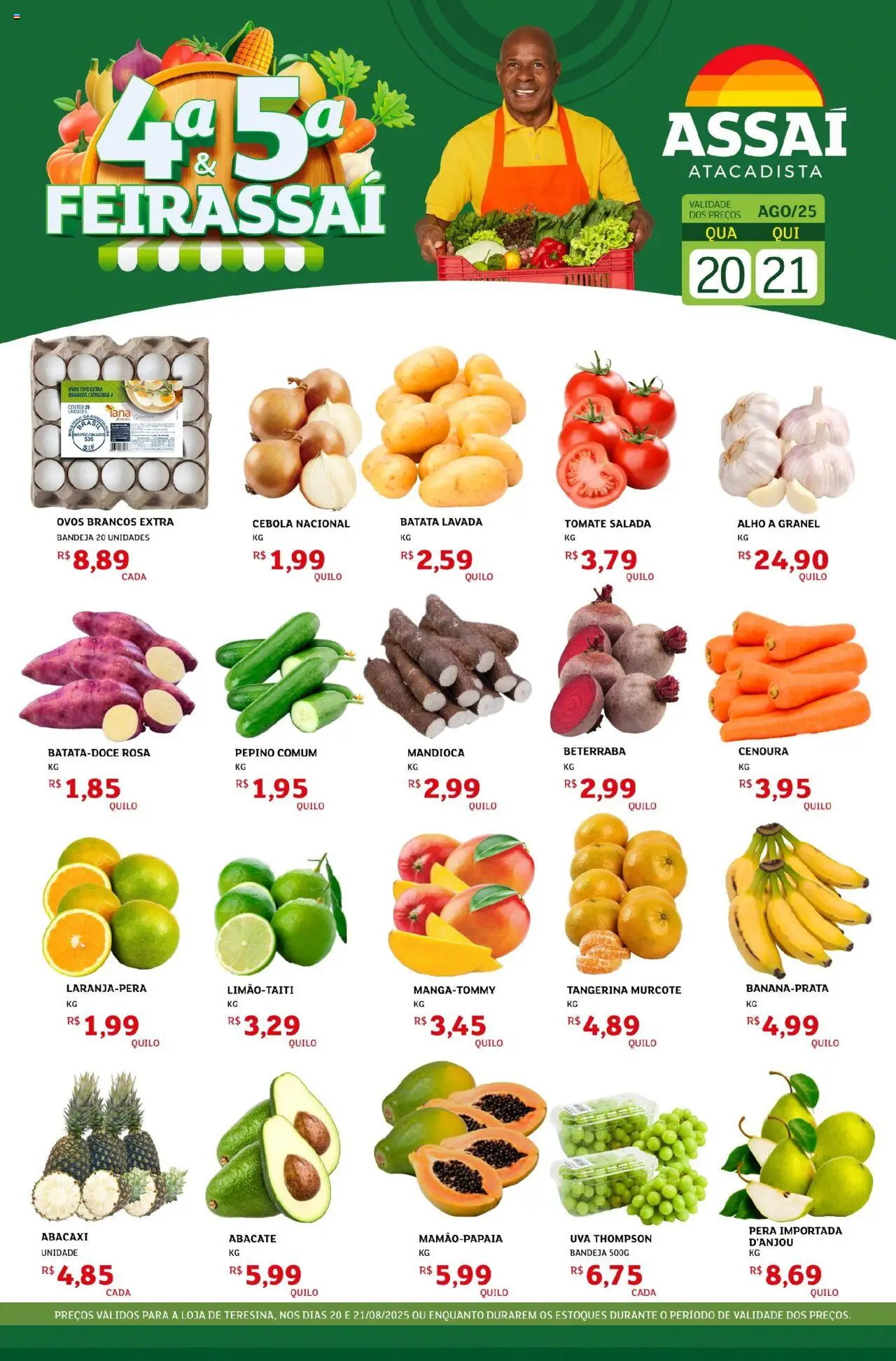 Assaí Atacadista Folheto - válido de 20.08.2025 | Página: 1 | Produtos: Cebola, Mandioca, Ovos, Salada
