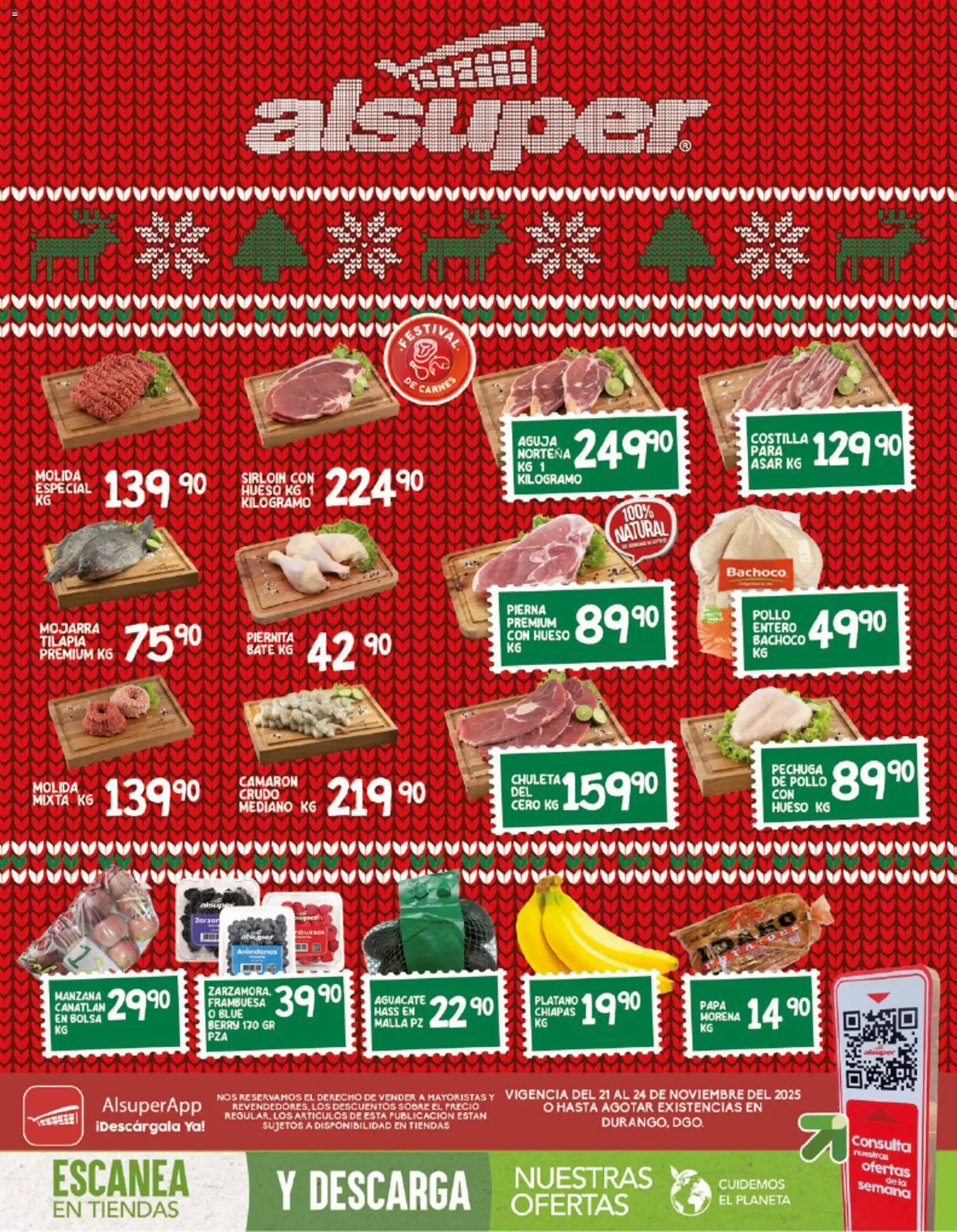 Nuevas ofertas de Alsuper válidas en toda la República Mexicana desde el 21.11.2025. ¡Encuentra las mejores ofertas en Alsuper folleto Durango! | Página: 1 | Productos: Pollo, Plátano, Manzana, Malla