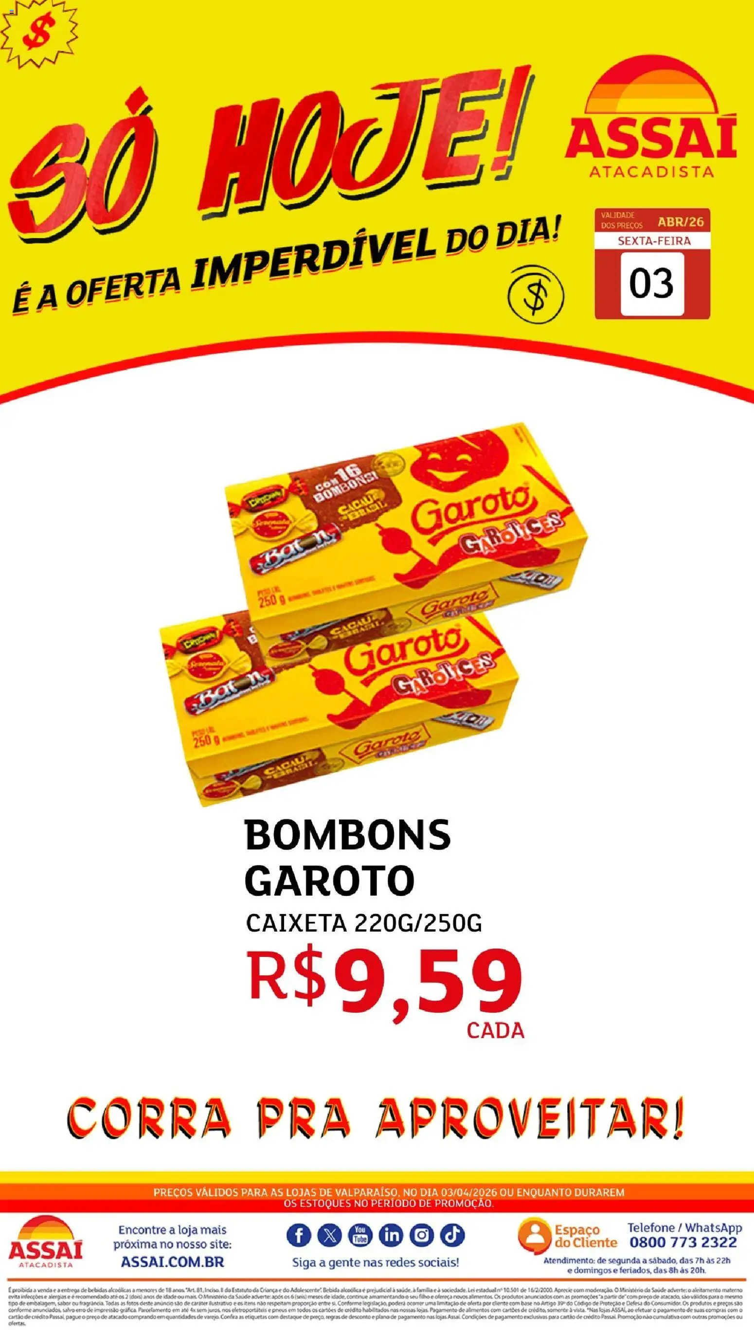 Assaí Atacadista Folheto - válido de 03.04.2026 | Página: 1 | Produtos: Pneus, Base, Bebida, Telefone