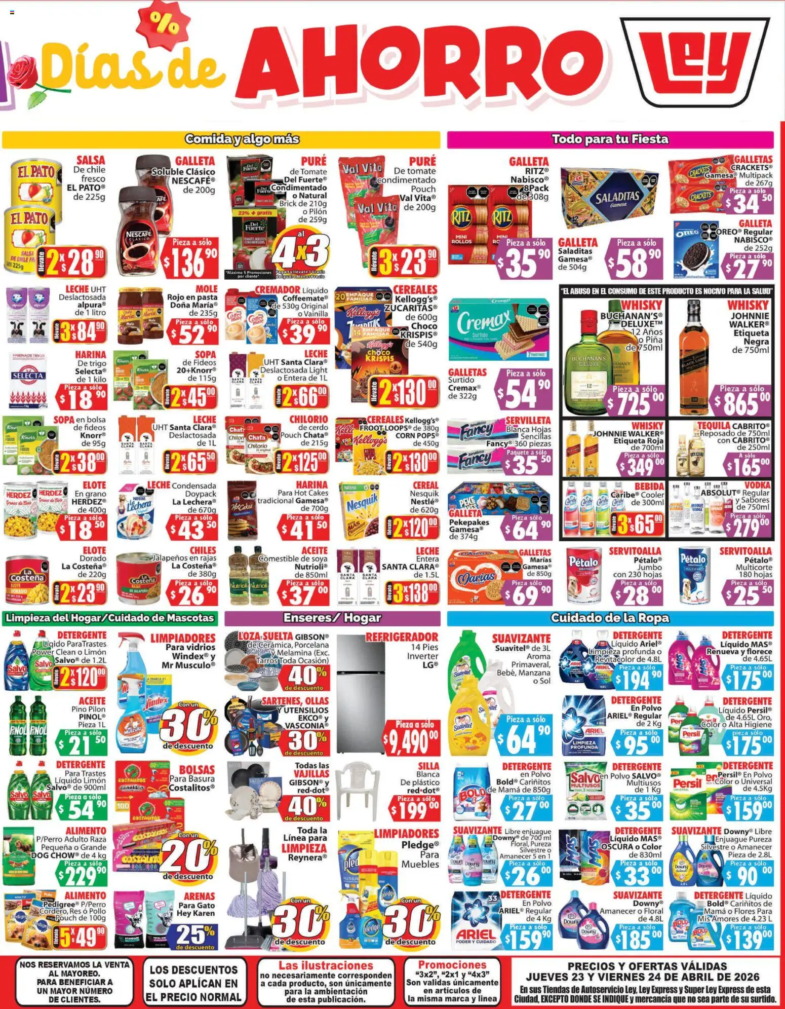 Nuevas ofertas de Casa Ley válidas en toda la República Mexicana desde el 23.04.2026. ¡Encuentra las mejores ofertas en Casa Ley folleto Autoservicio La Paz, BCS! | Página: 4 | Productos: Refrigerador, Sopa, Leche, Fideos