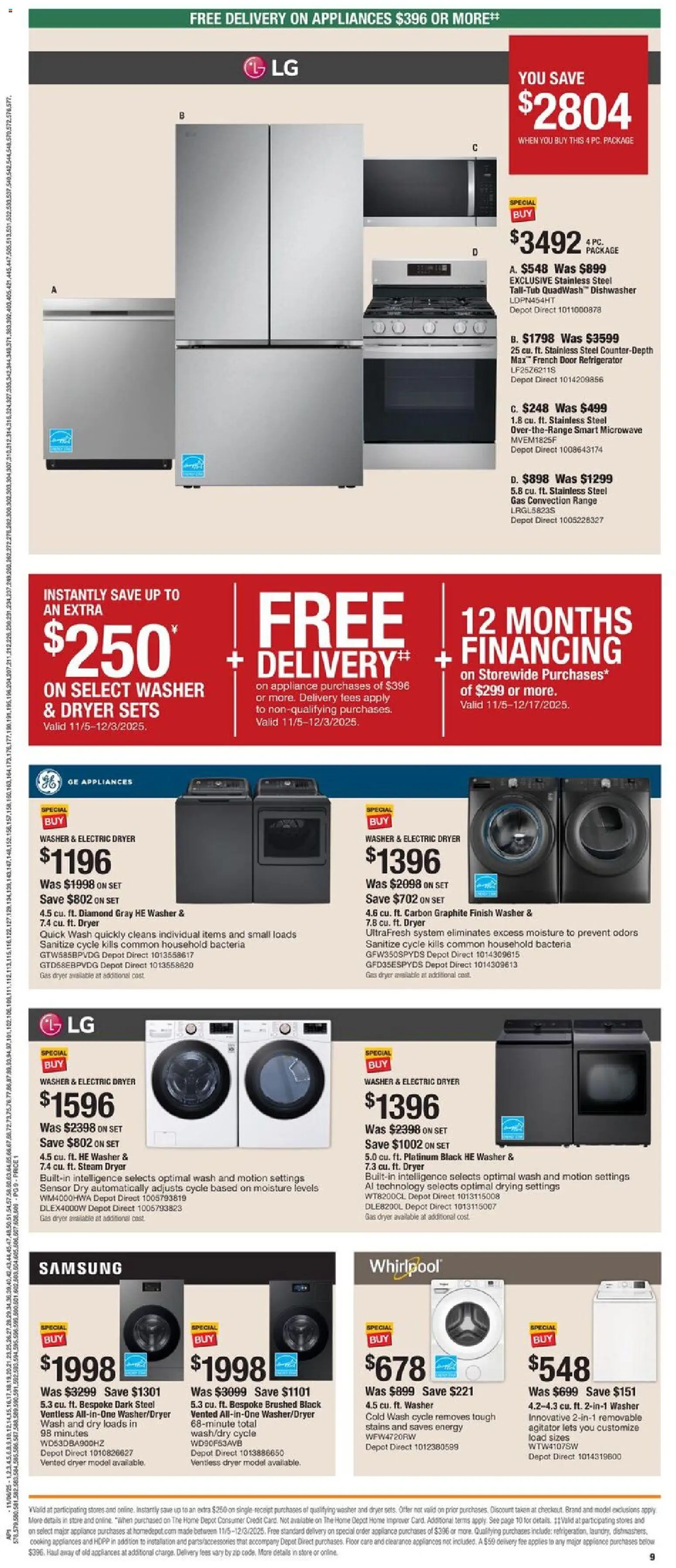 Home Depot Local Ad - CA - valid from 06.11.2025 | Page: 9 | Products: Washer, Refrigerator, Dryer, Dishwasher