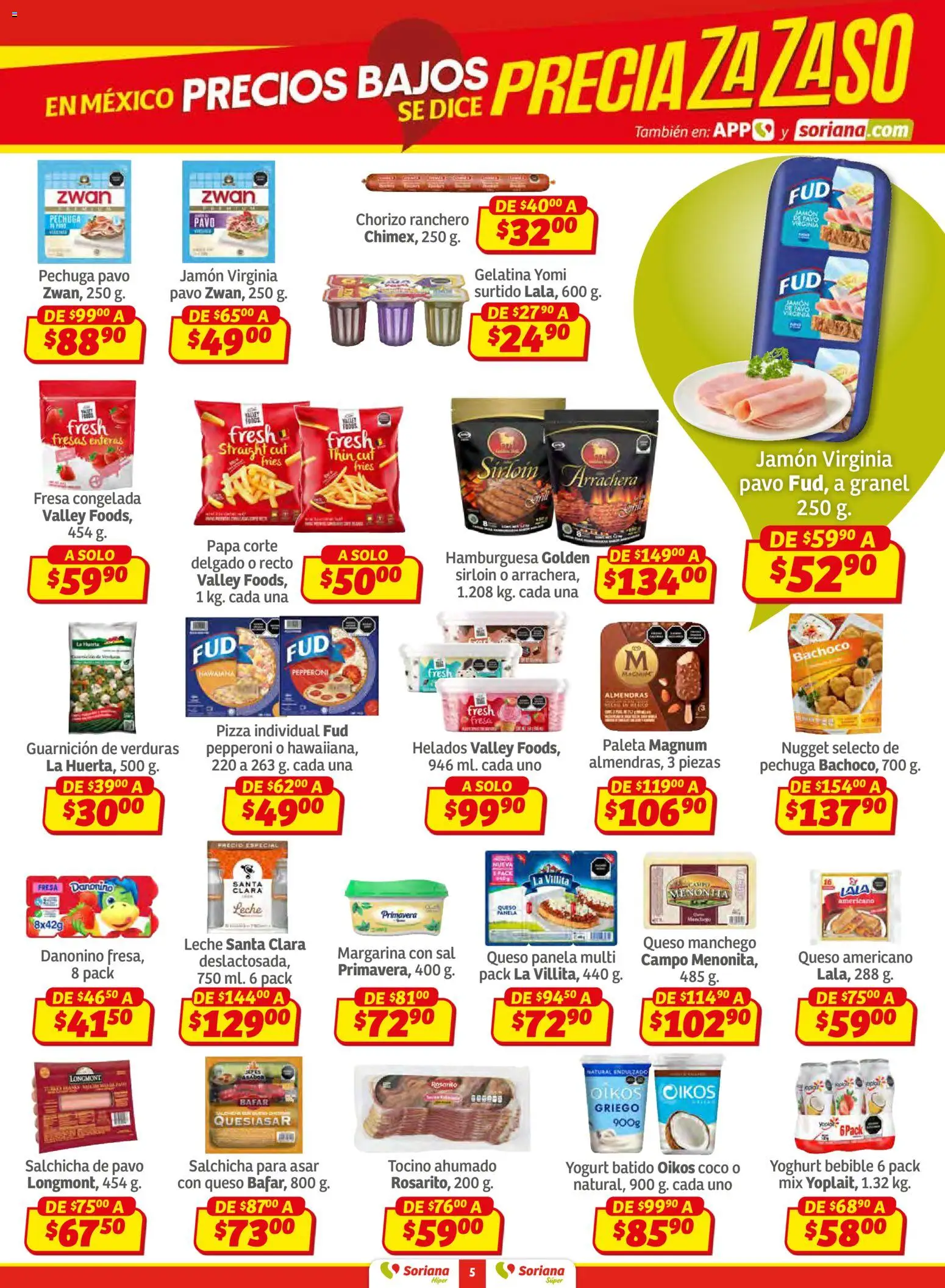Nuevas ofertas de Soriana válidas en toda la República Mexicana desde el 02.01.2026. ¡Encuentra las mejores ofertas en Soriana - Preciazazaso Híper: Frontera BCN, Son! | Página: 5 | Productos: Fresa, Salchicha, Pizza, Chorizo