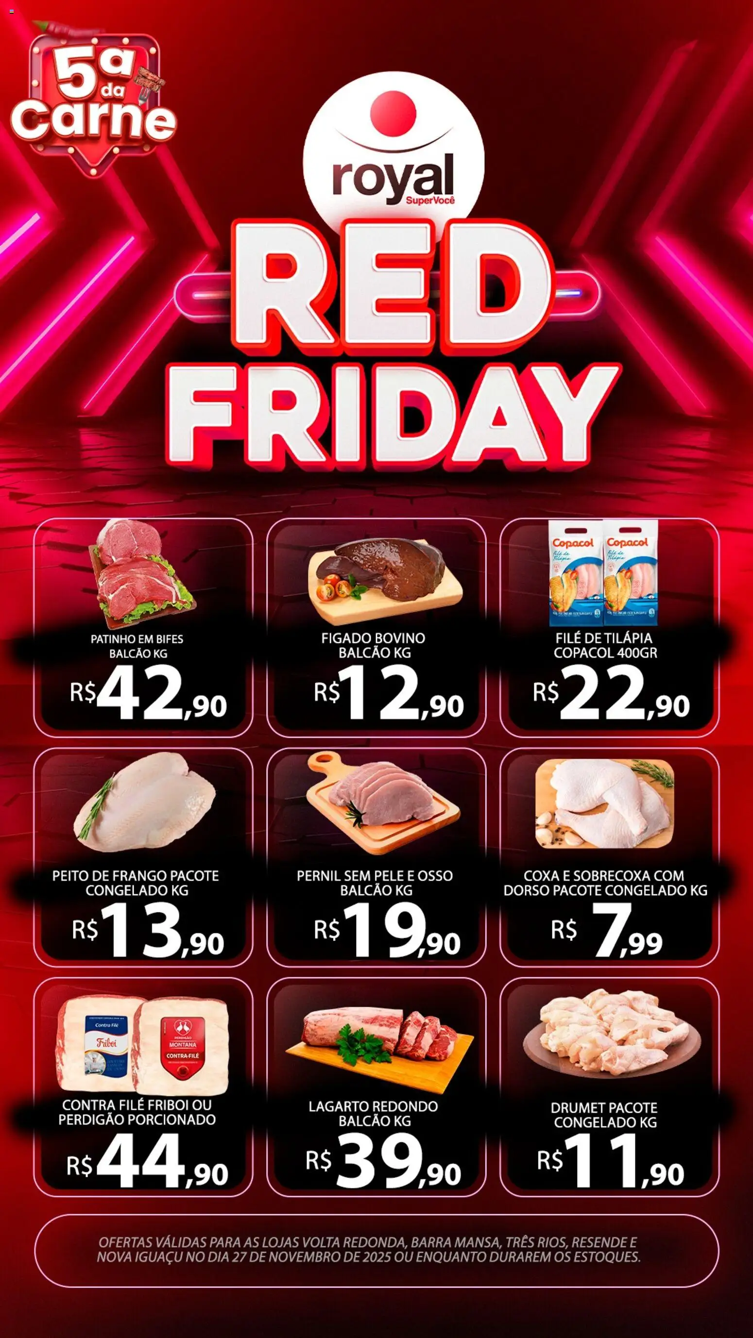 Royal Supermercados Folheto - válido de 27.11.2025 | Página: 1 | Produtos: Pernil, Frango, Filé de tilápia, Peito de frango