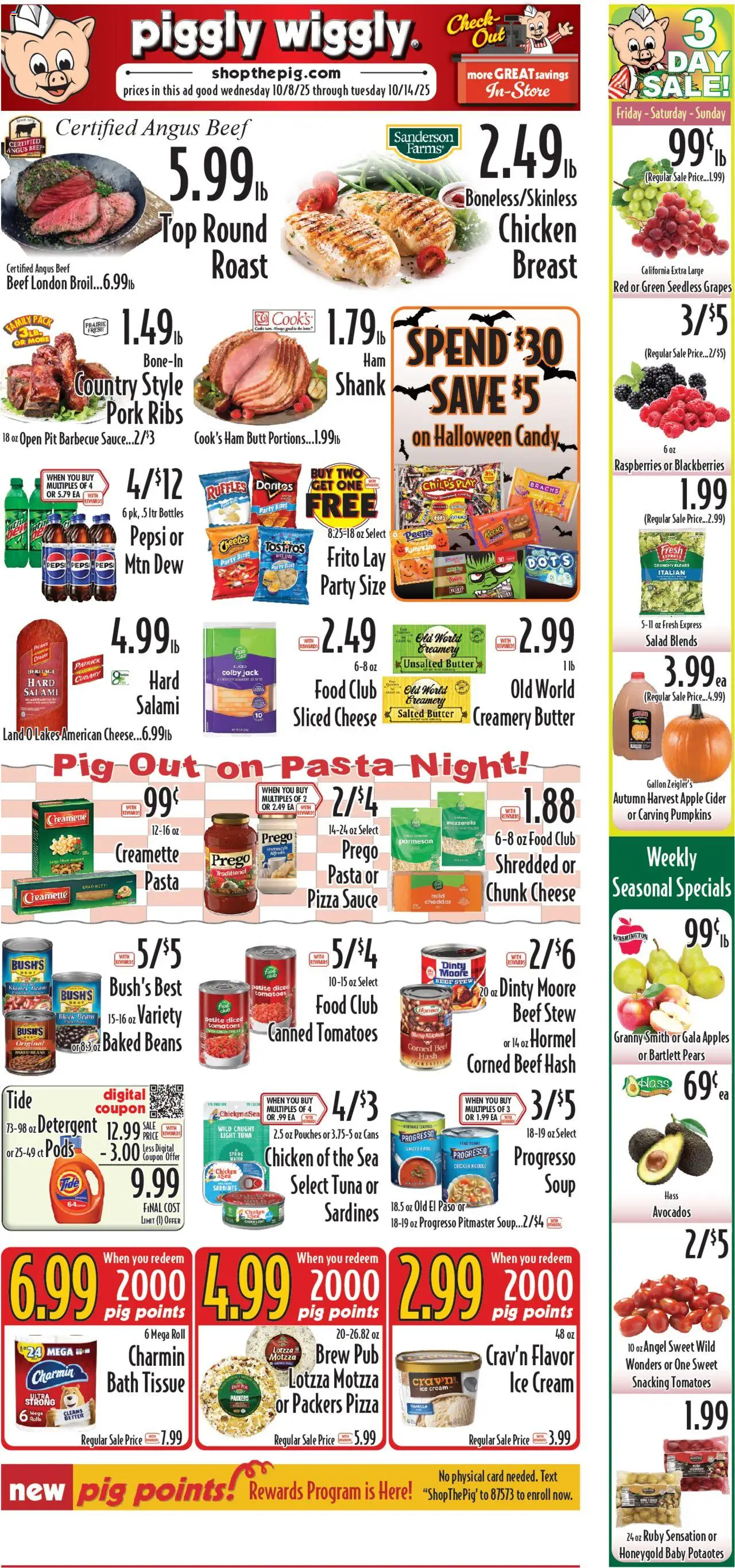 Piggly Wiggly Weekly Ad - valid from 08.10.2025 | Page: 1 | Products: Cider, Salami, Beer, Cream