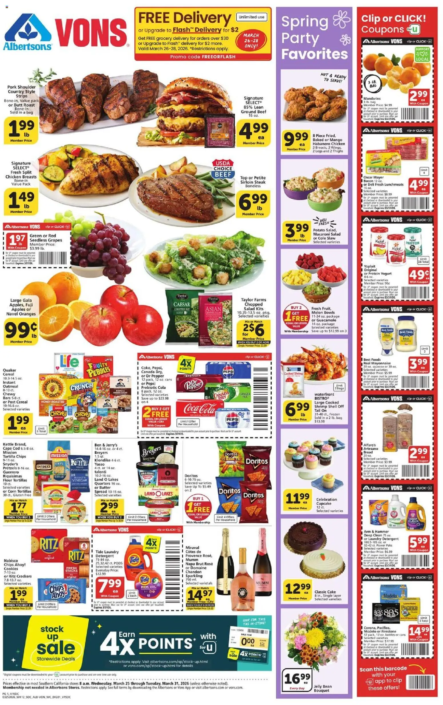 Vons Weekly Ad - SoCal - valid from 25.03.2026 | Page: 1 | Products: Mandarins, Hammer, Apples, Mayonnaise