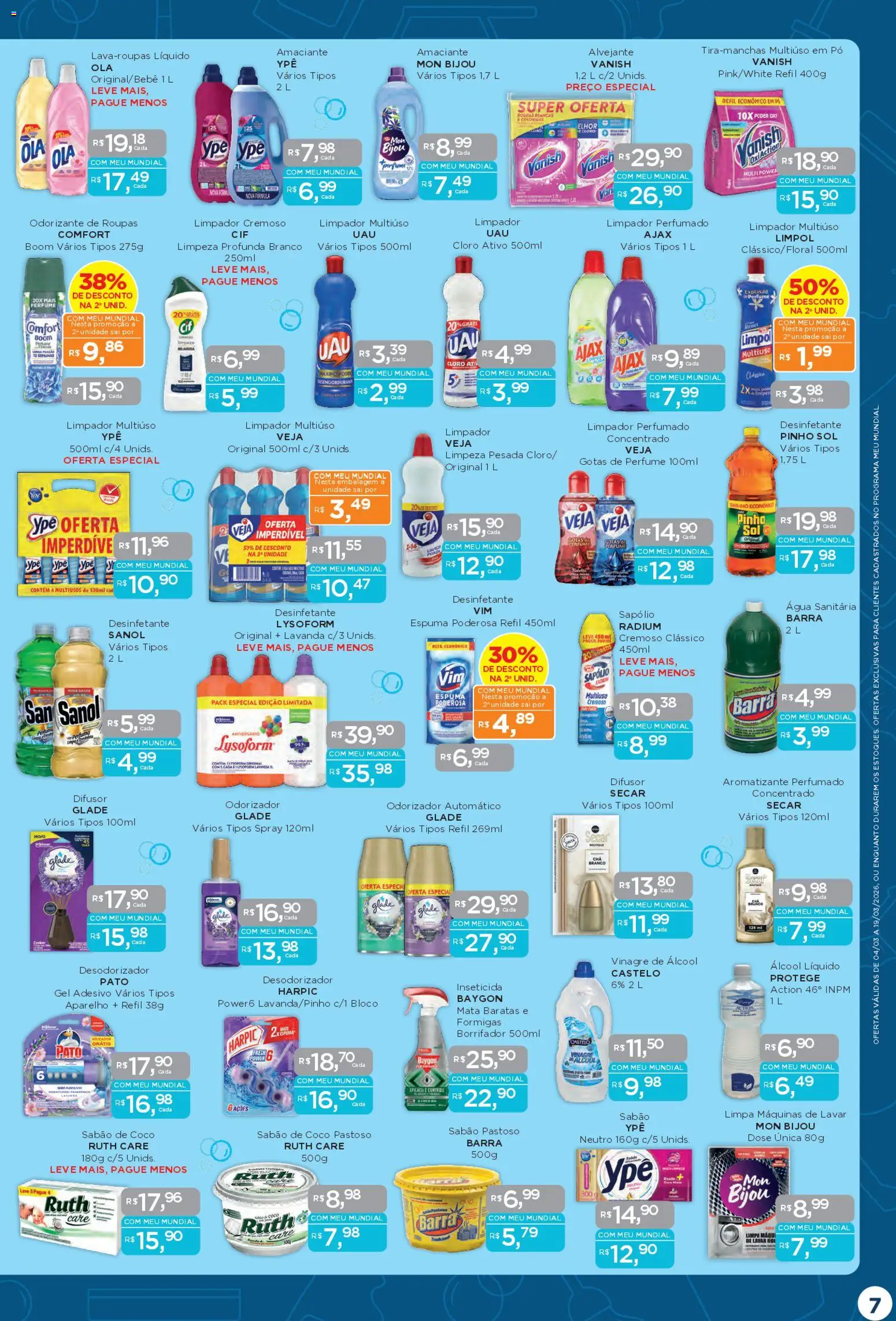 Mundial Folheto - válido de 04.03.2026 | Página: 7 | Produtos: Sabão, Vinagre, Sal, Amaciante