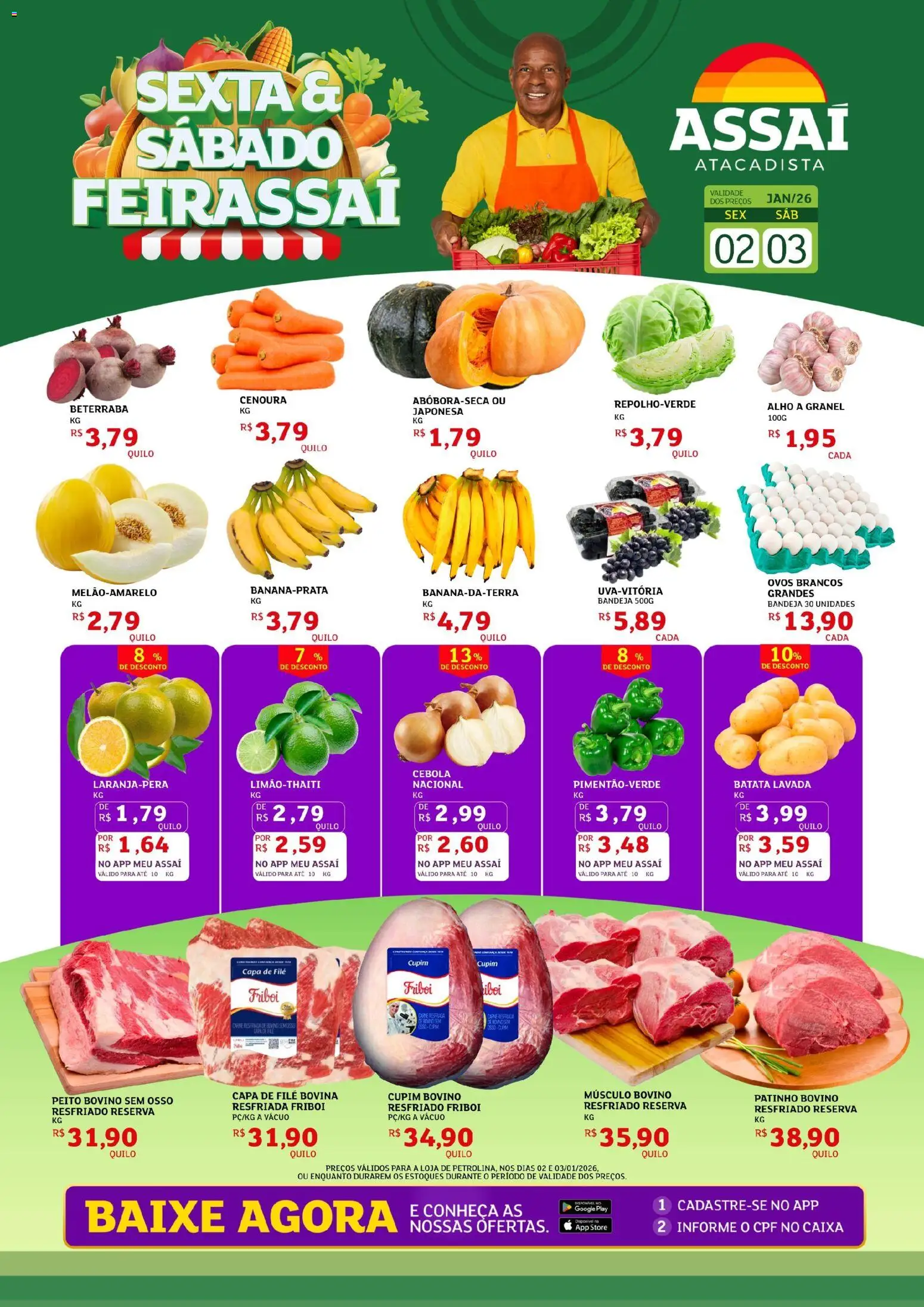 Assaí Atacadista Folheto - válido de 02.01.2026 | Página: 1 | Produtos: Beterraba, Ovos, Bandeja, Batata