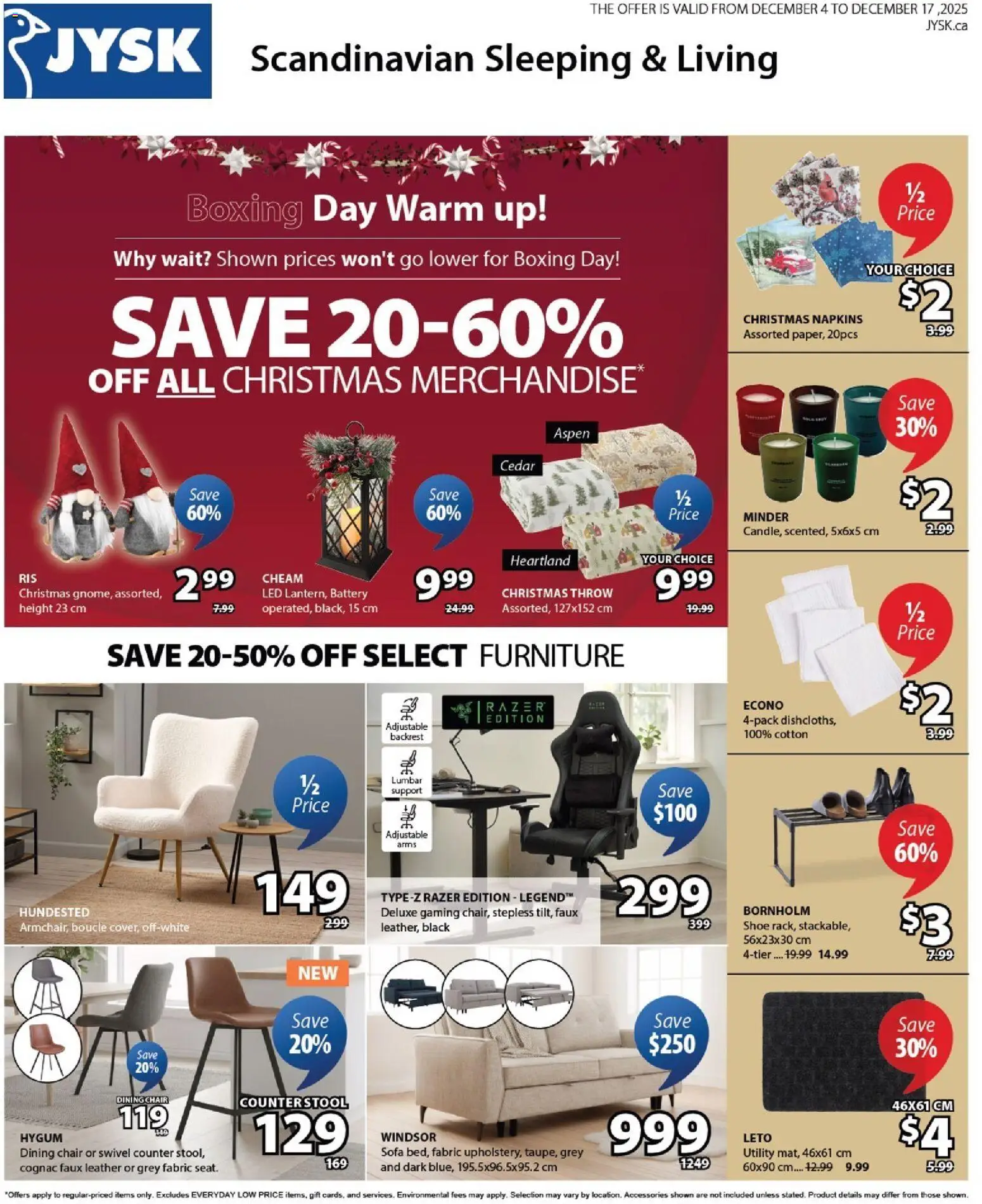 JYSK flyer valid from 04.12.2025 | Page: 1 | Products: Sofa, Chair, Battery