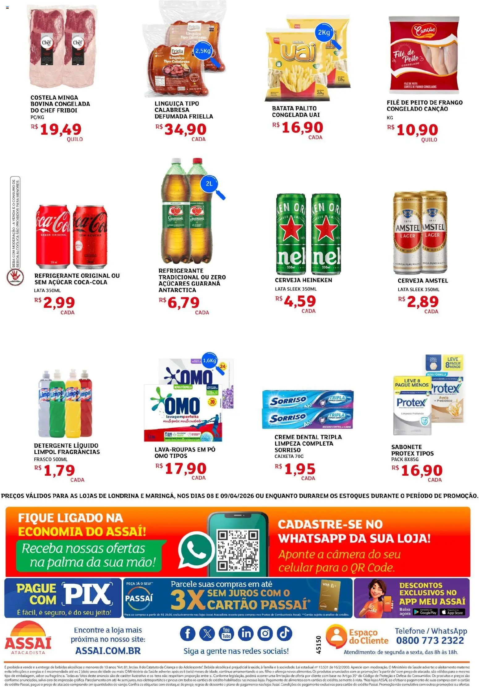 Assaí Atacadista Folheto - válido de 08.04.2026 | Página: 2 | Produtos: Detergente, Creme, Aveia, Telefone