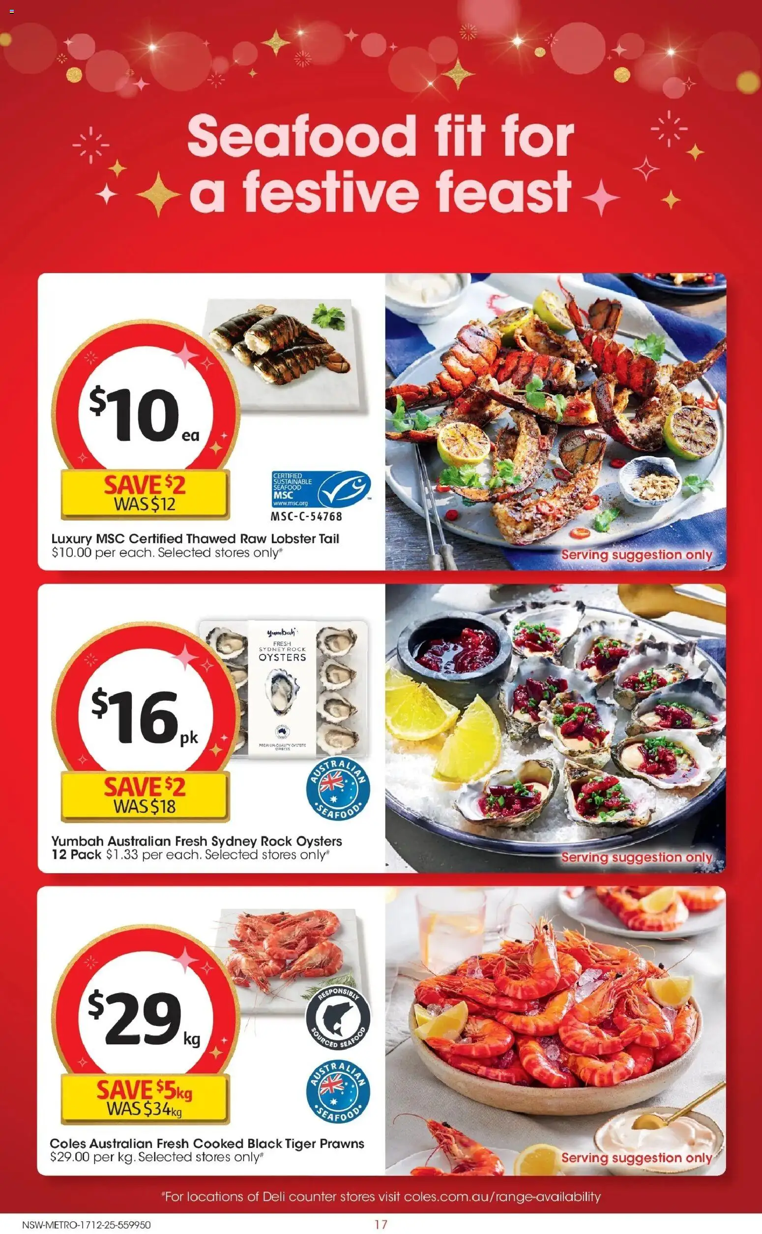 Coles catalogue - valid from 17.12.2025 | Page: 17 | Products: Oysters, Prawns, Sustainable, Seafood
