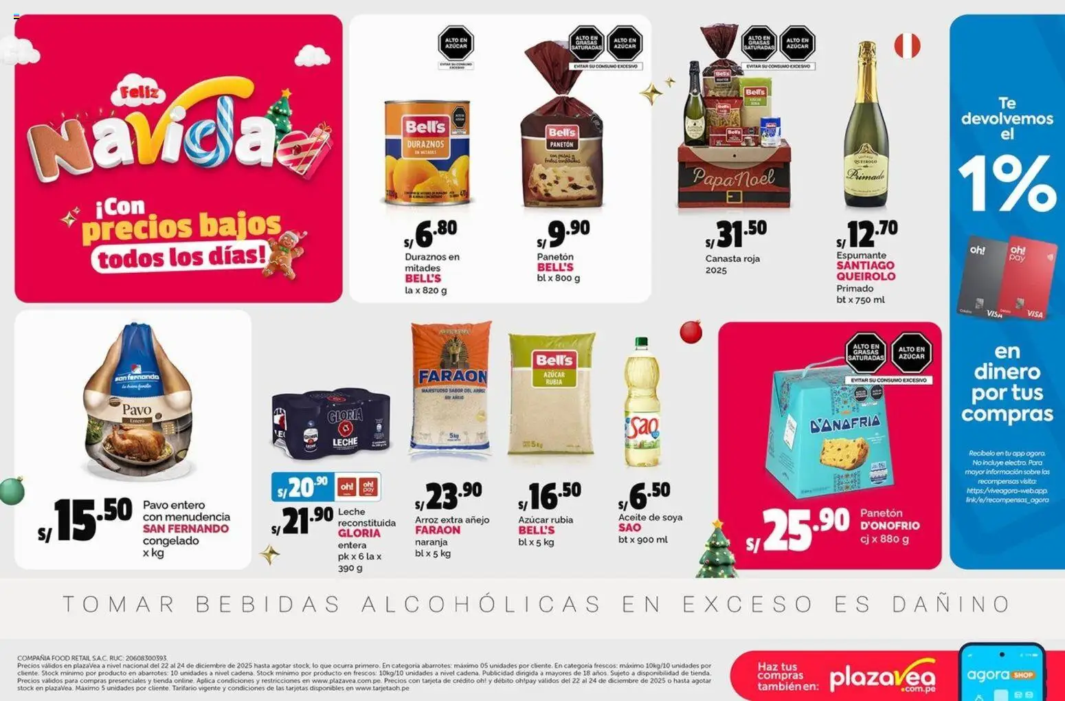 Catálogo Plaza Vea válido desde 22.12.2025 | Página: 1 | Productos: Leche, Aceite, Arroz